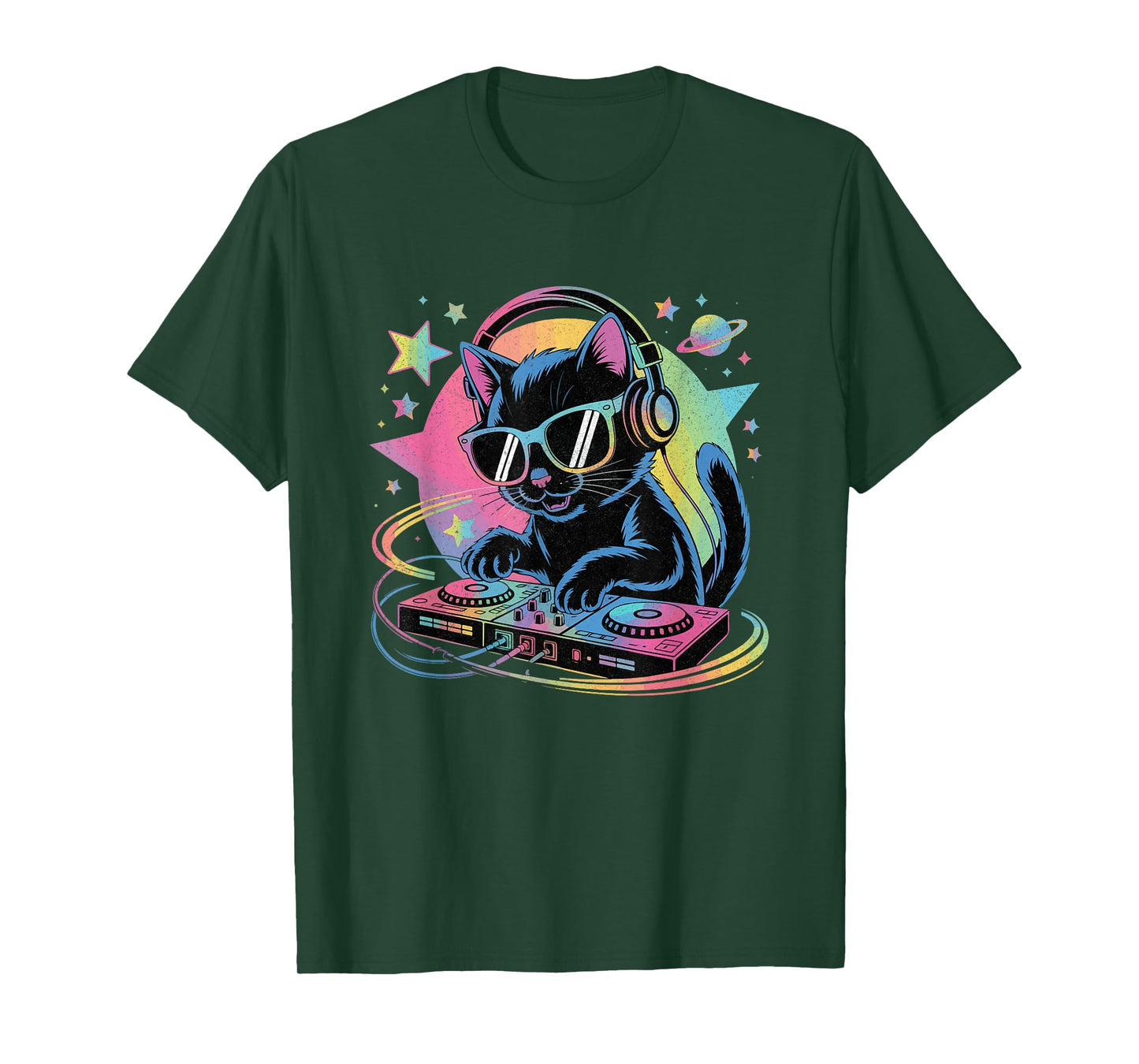 DJ Cat Cool Music Cat DJing on Turntable Funny Cat Lover T-Shirt