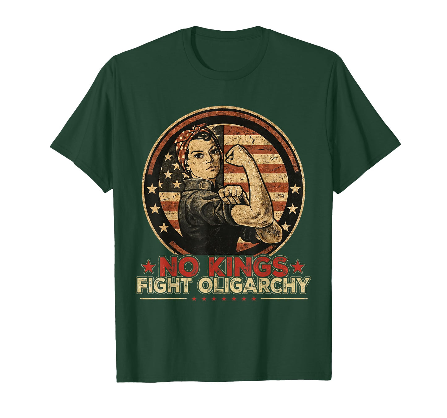 Vintage No Kings Fight Oligarchy America Flag Women Girls T-Shirt