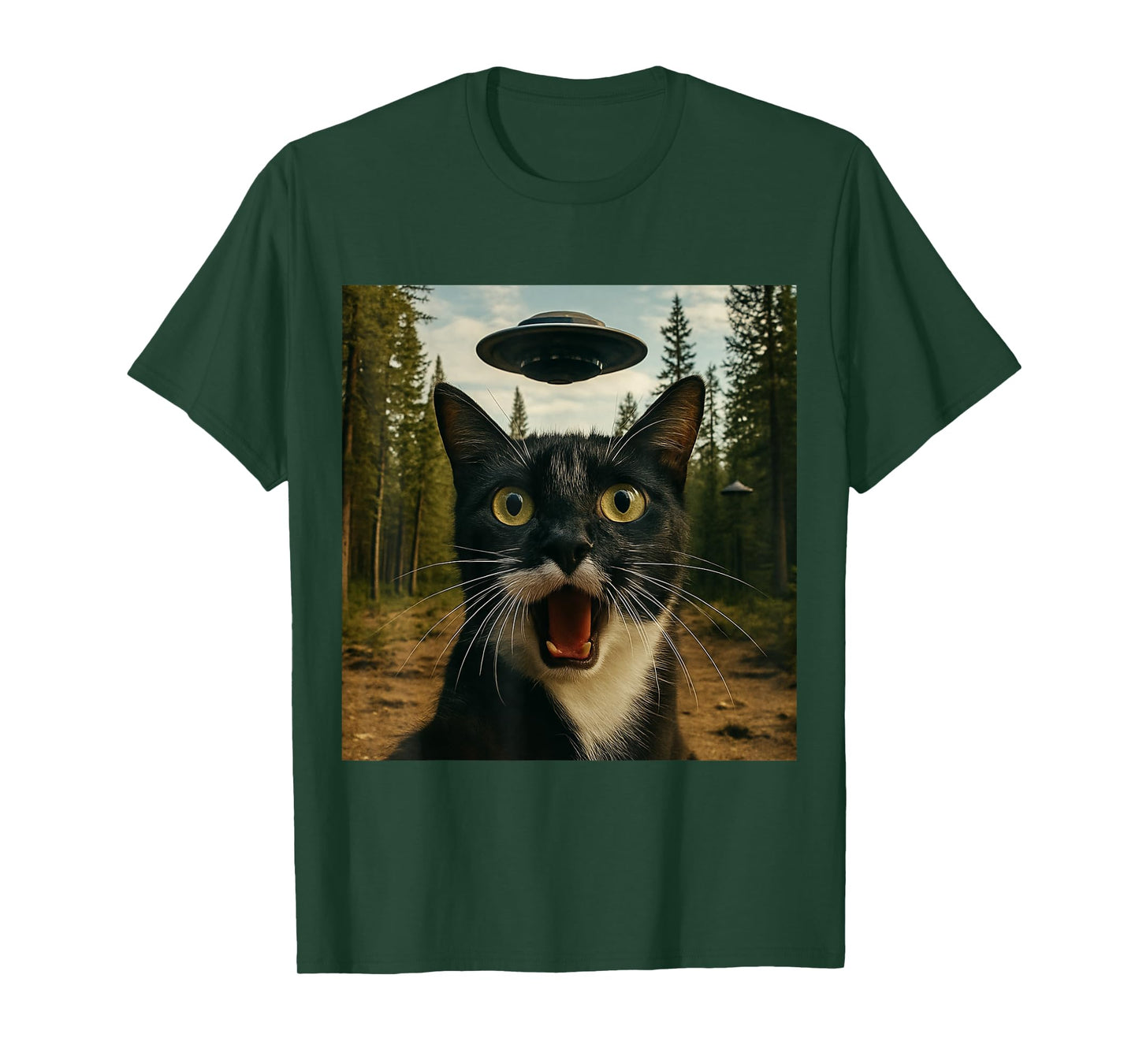 Extraterrestrial Encounter: Cat Selfie with UFO T-Shirt