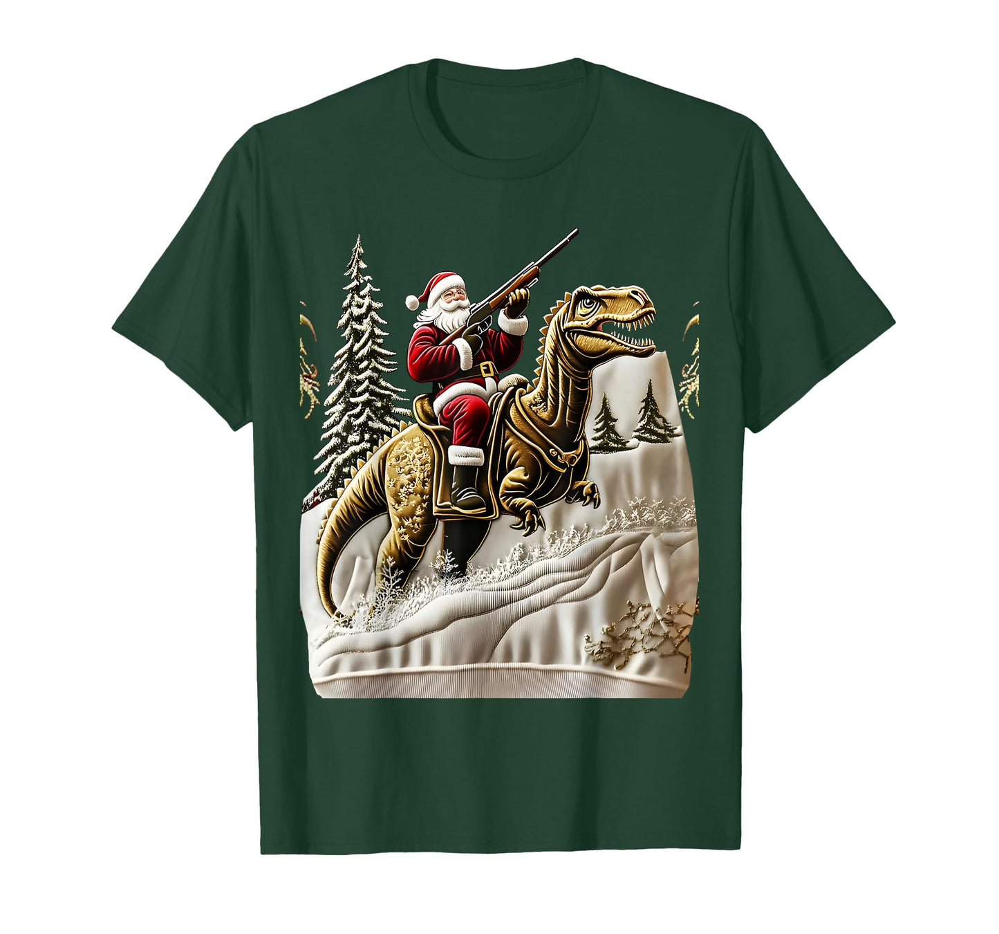 Santa Claus and Dinosaur Print Christmas T-Shirt