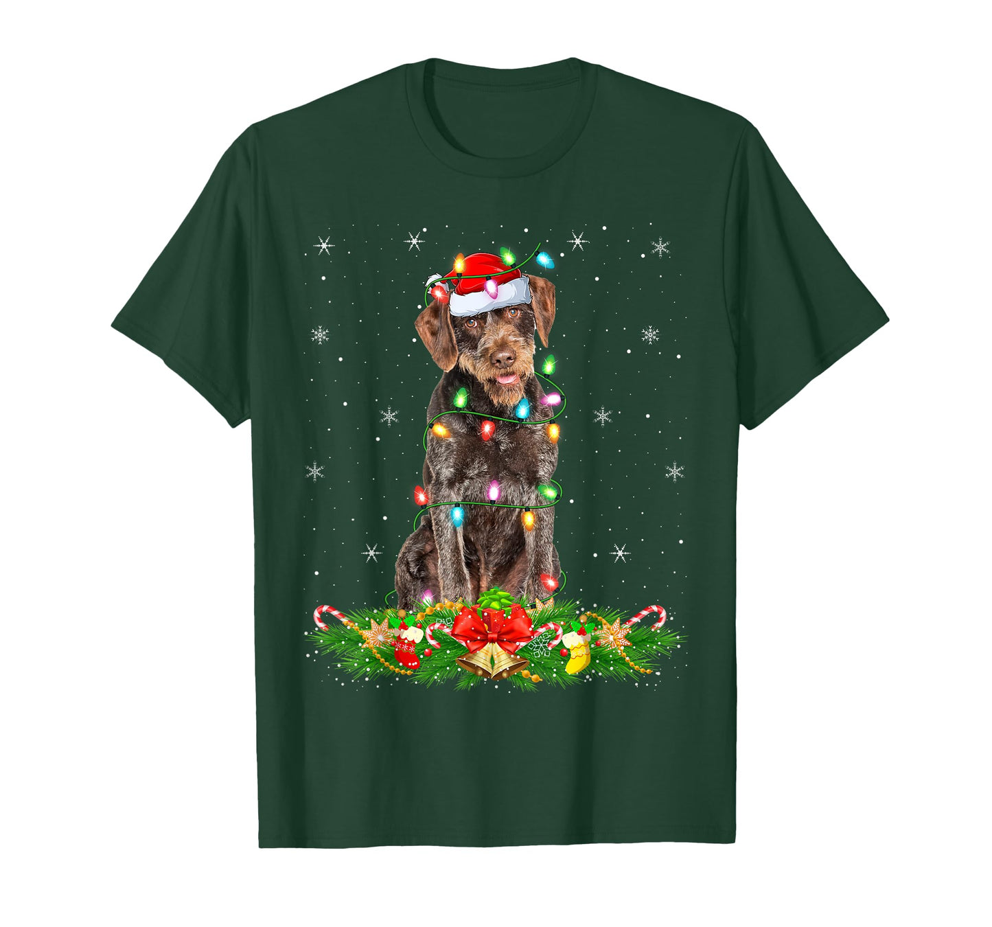 German Wirehaired Pointer Dog Christmas Lights Santa Xmas T-Shirt