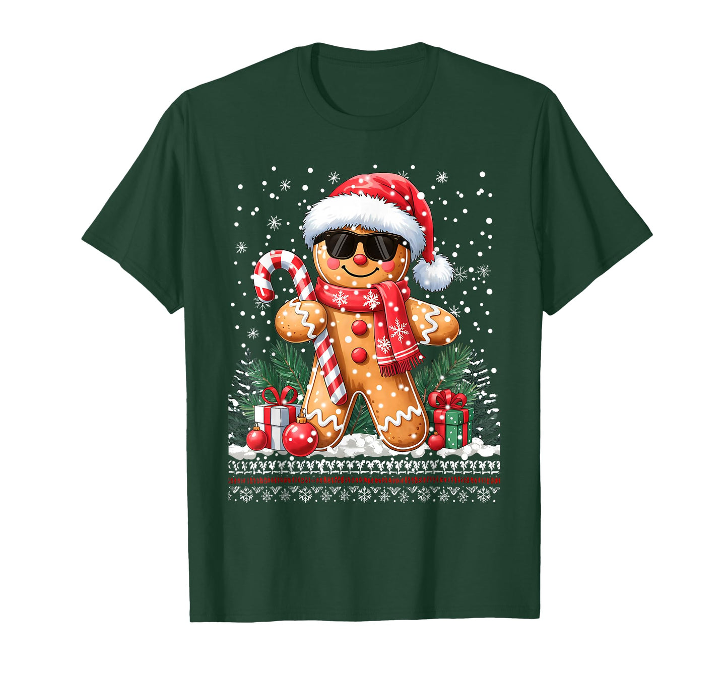 Cool Gingerbread Ugly Sweater Santa Hat Christmas Xmas Boy T-Shirt