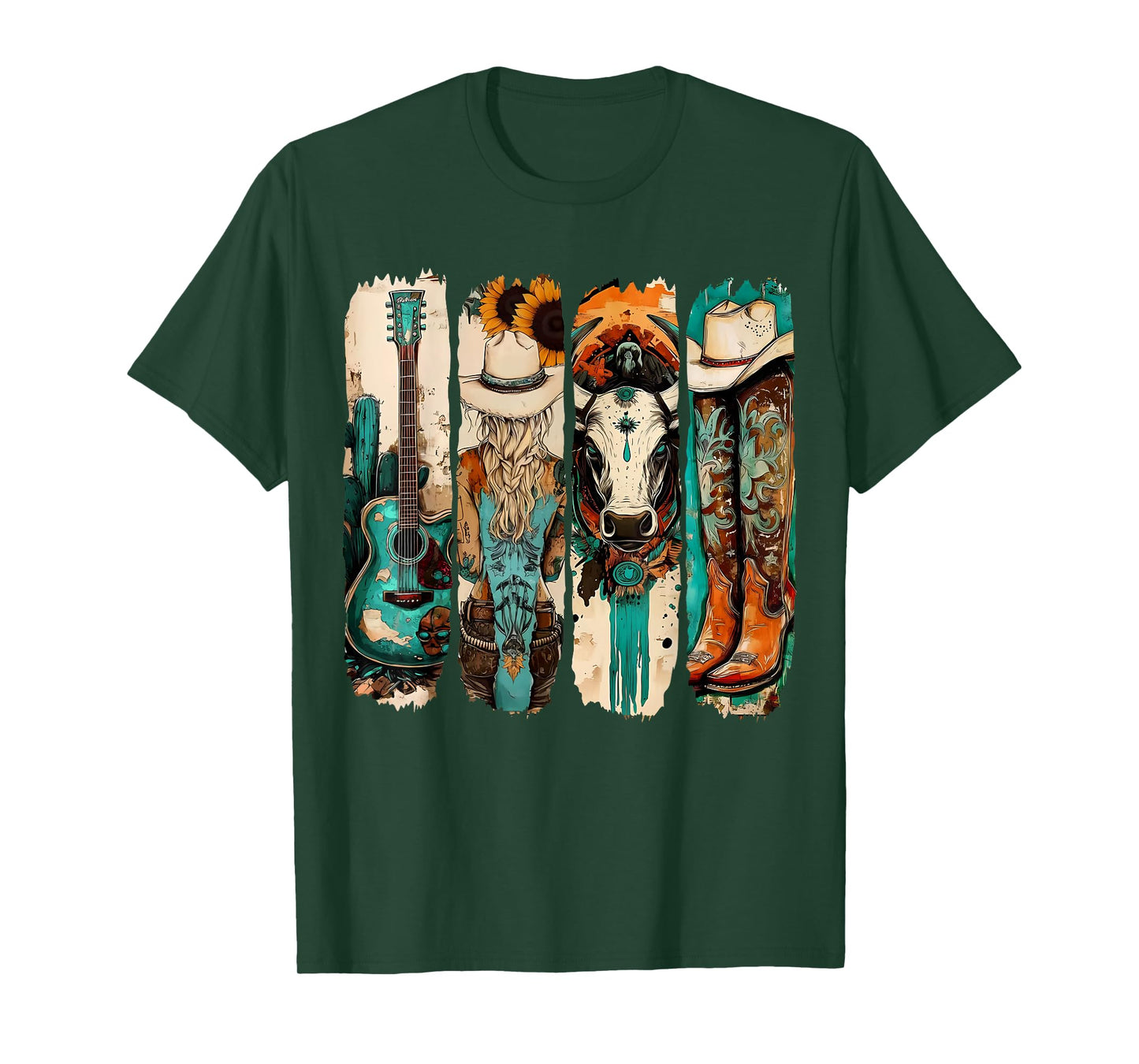 Western Cowgirl Vintage Cowboy Boots Western Turquoise T-Shirt