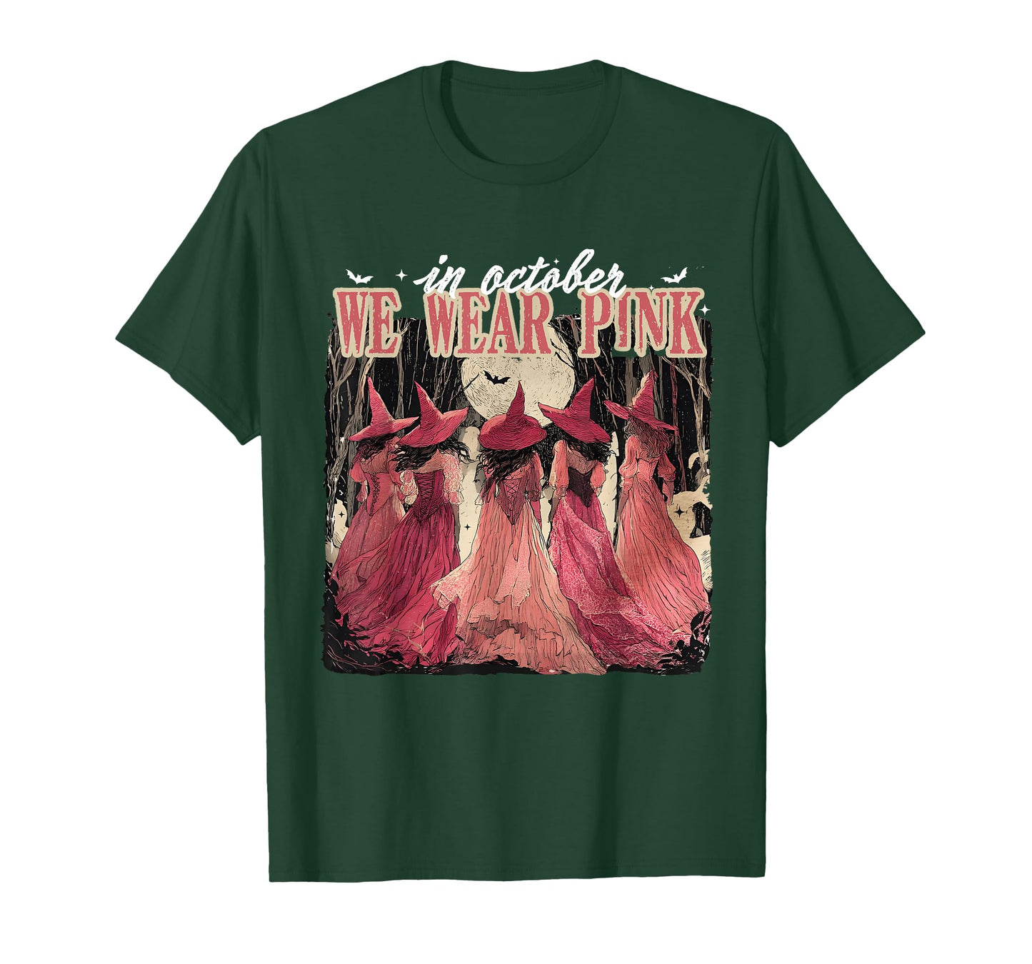 in October We Wear Pink Breast Cancer Witch for Women T-Shirt