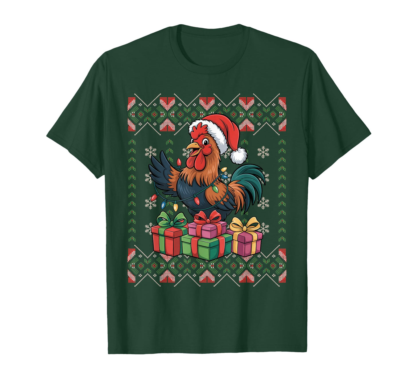 Santa Rooster Christmas Ugly Sweater Funny Holiday Pajamas T-Shirt