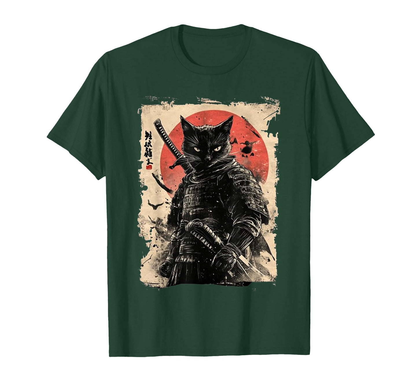 Vintage Japanese Art anime graphic samurai cat warrior T-Shirt for Men Women Kids