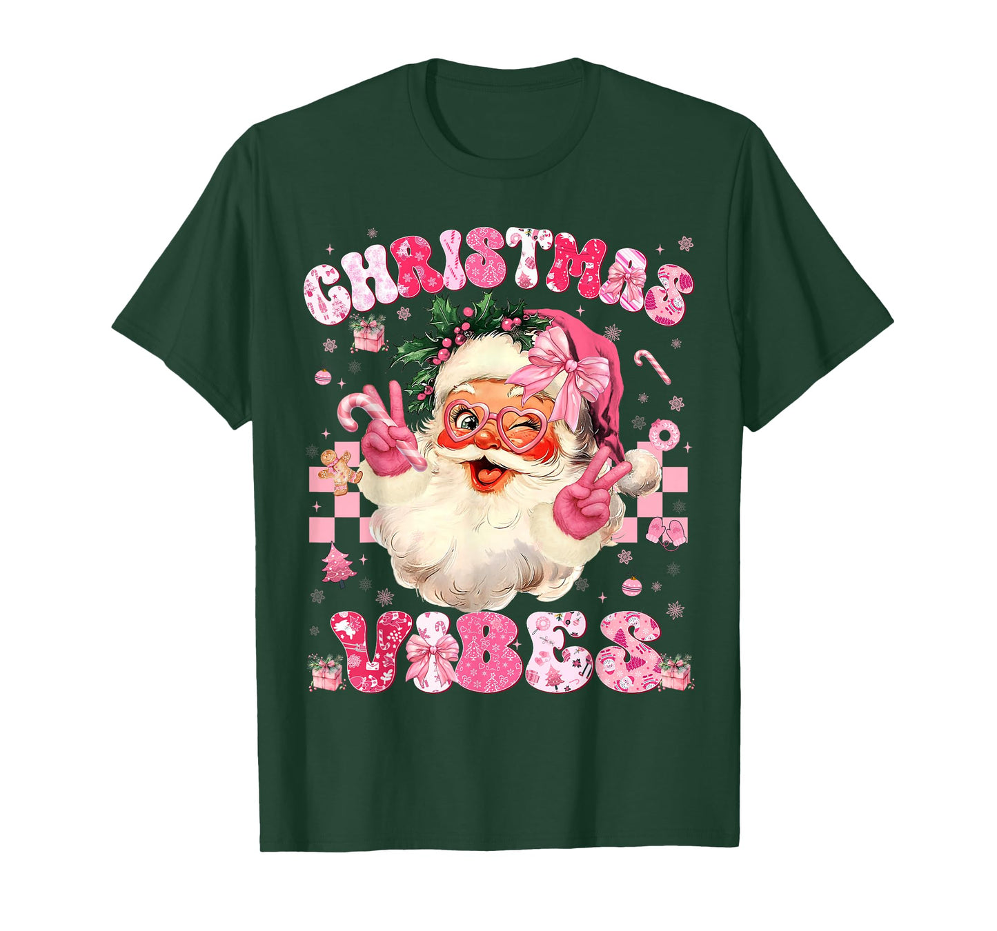 Christmas Vibe Cute Pink Santa Christmas Xmas Women Girl T-Shirt