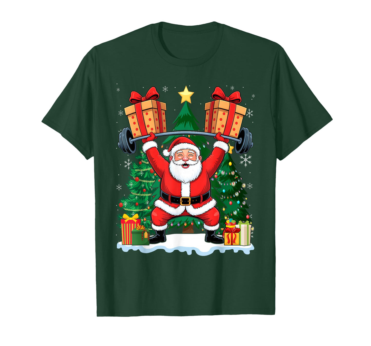Santa Weight Lifting Christmas Exercise Gym T-Shirt