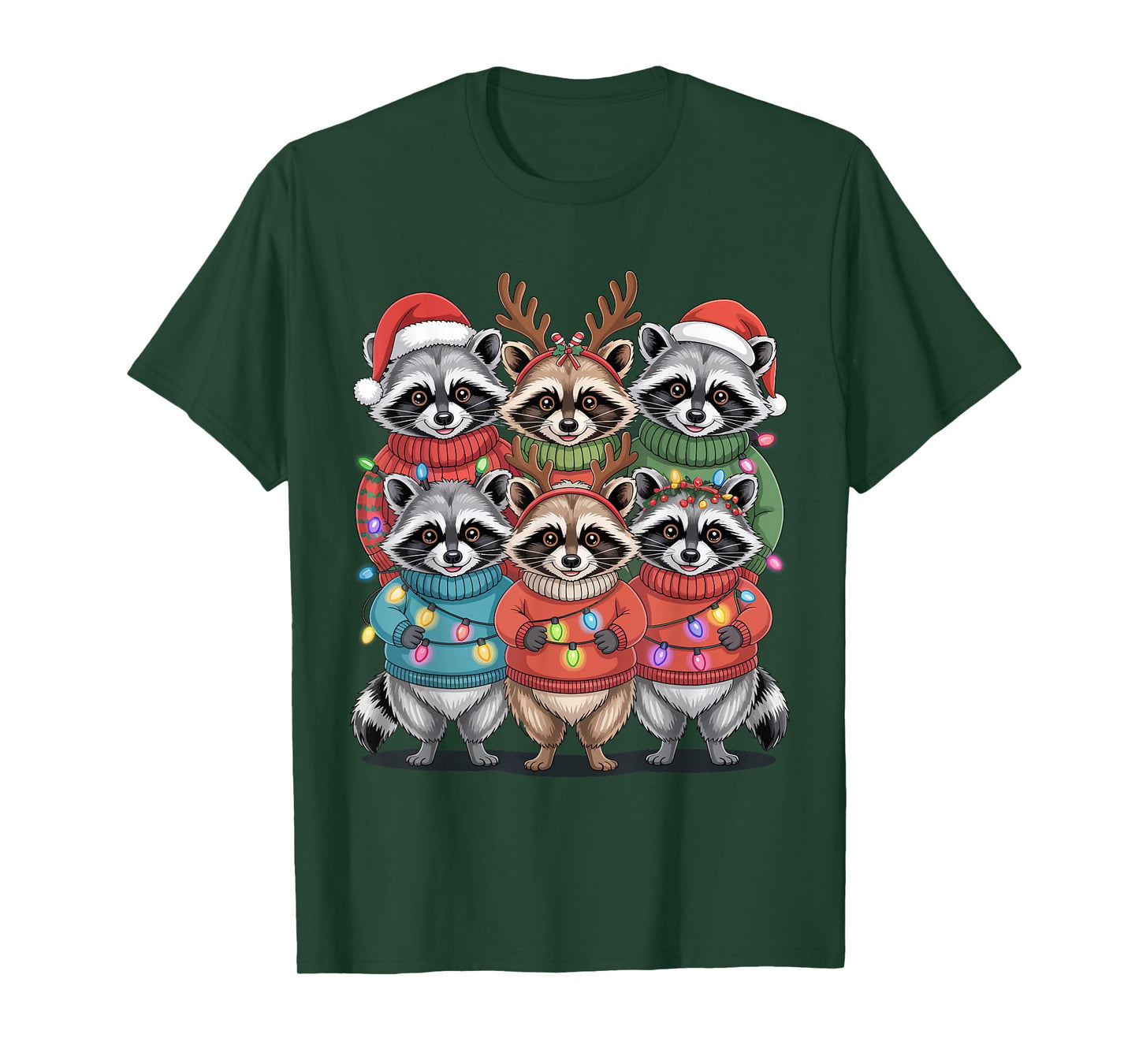 Christmas Lights Raccoon Santa Funny Xmas Tree for Men Women T-Shirt