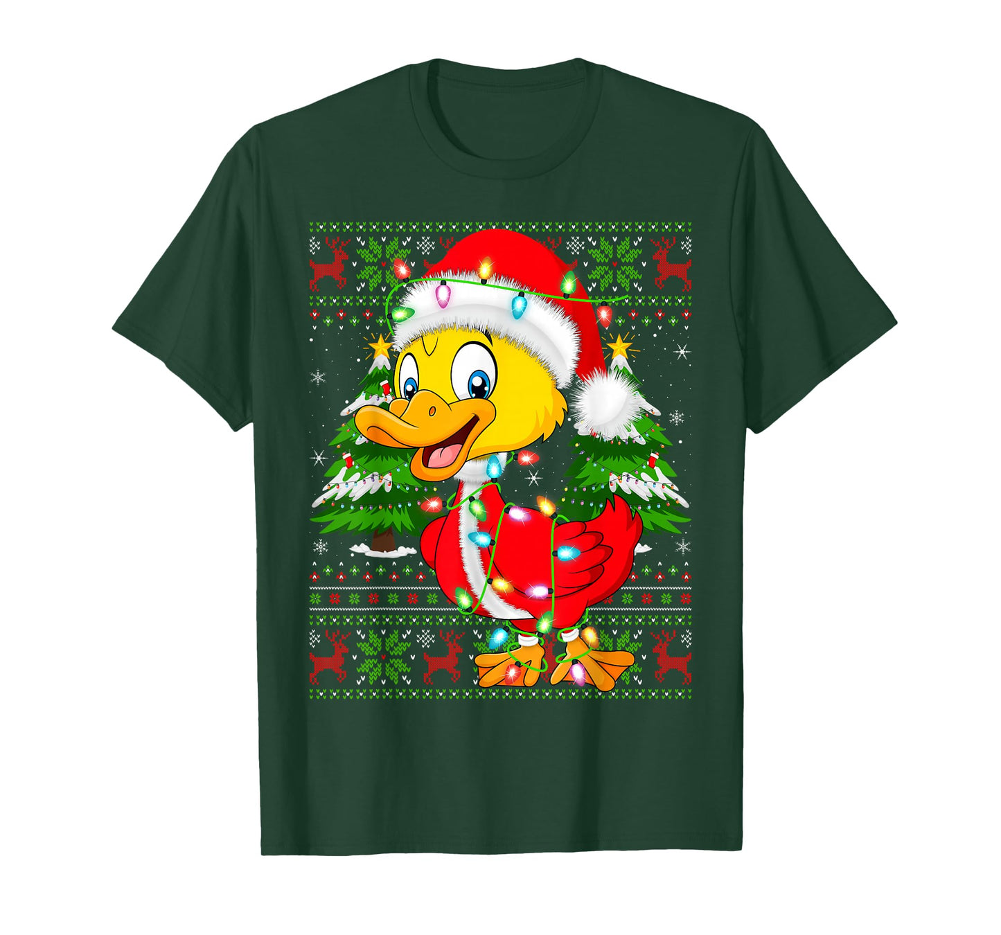 Funny Duck Christmas Lights Santa Costume Ugly Xmas Sweaters T-Shirt
