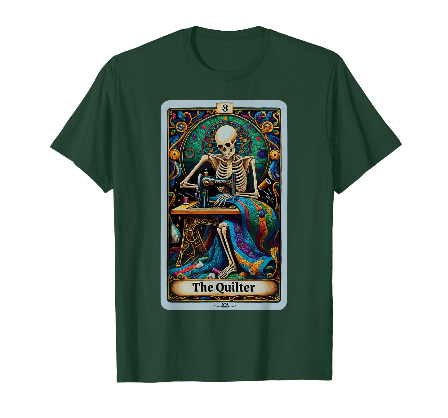 Quilter Tarot Card Skeleton Quilting Sewing Halloween Witch T-Shirt