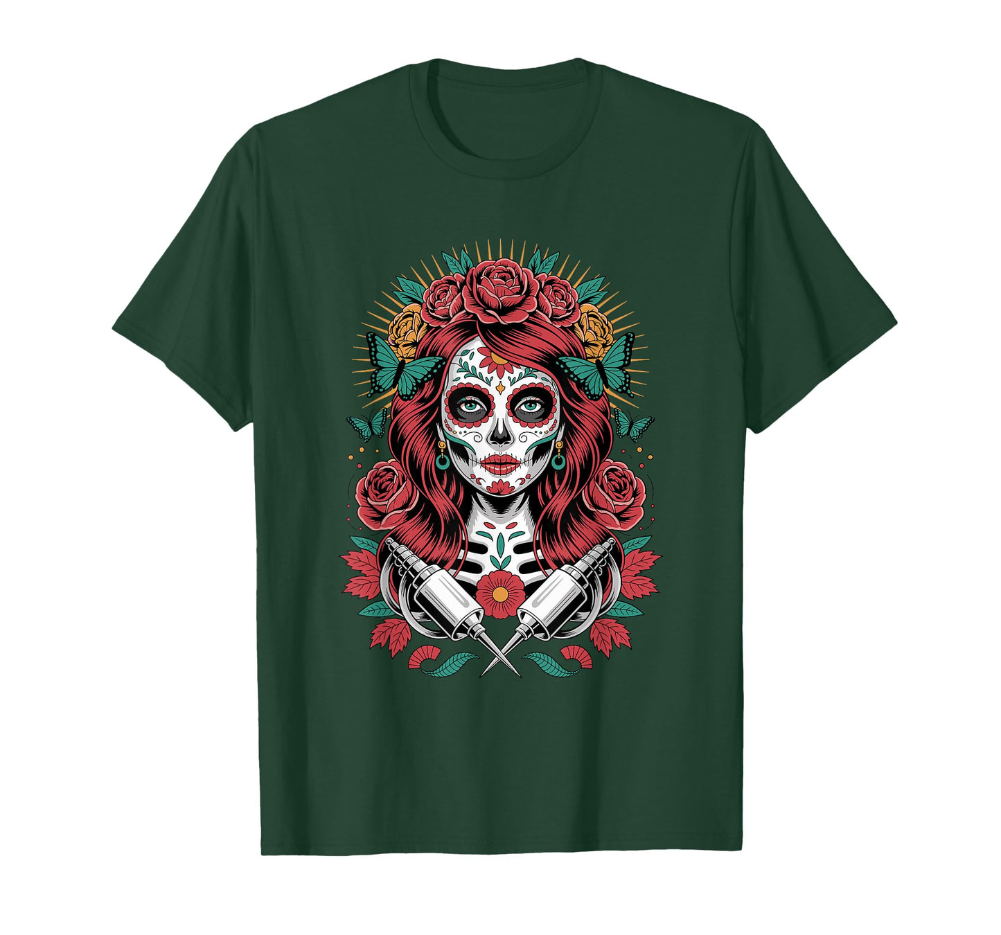 EL Dia DE Los Muertos Rose Girl Catrina V6- Dead Day T-Shirt