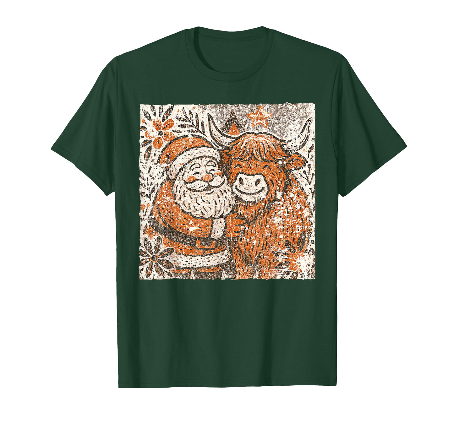 Christmas Xmas Vibes Western Vintage Santa & Highland Cow T-Shirt
