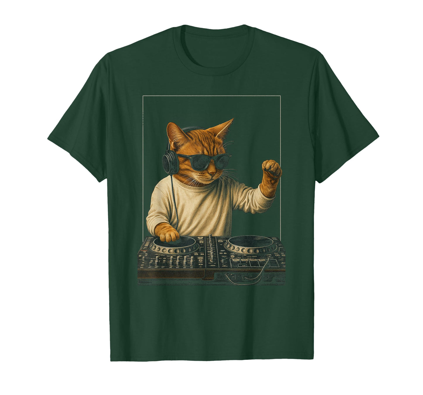 Vintage Orange Tabby Cat Playing Music Cat Lovers DJ Lovers Men Women Kids T-Shirt