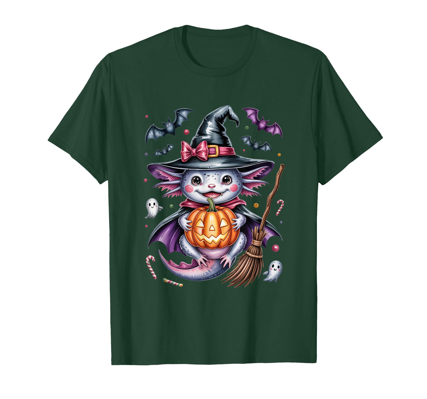 Witchy Axolotl Halloween Magic – Cute Pumpkin Night T-Shirt