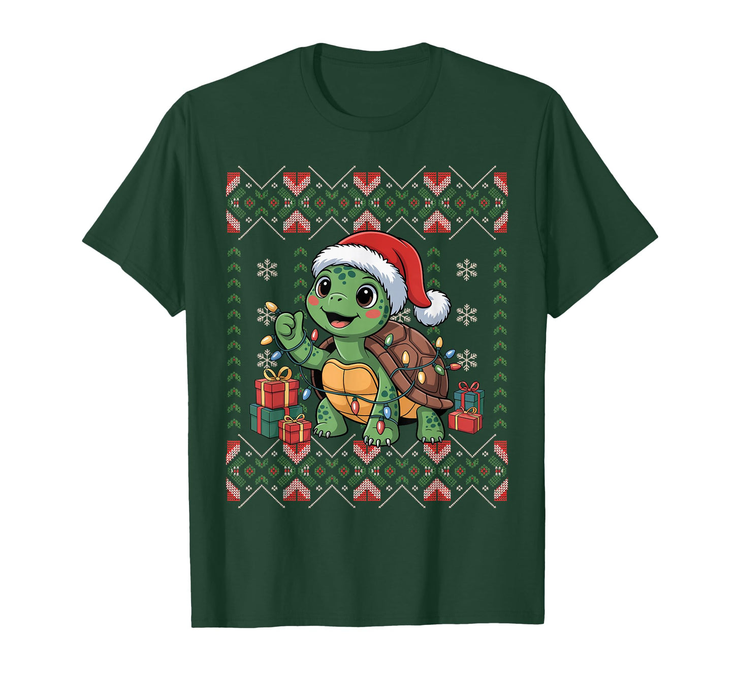 Santa Turtle Christmas Ugly Sweater Funny Holiday Pajamas T-Shirt
