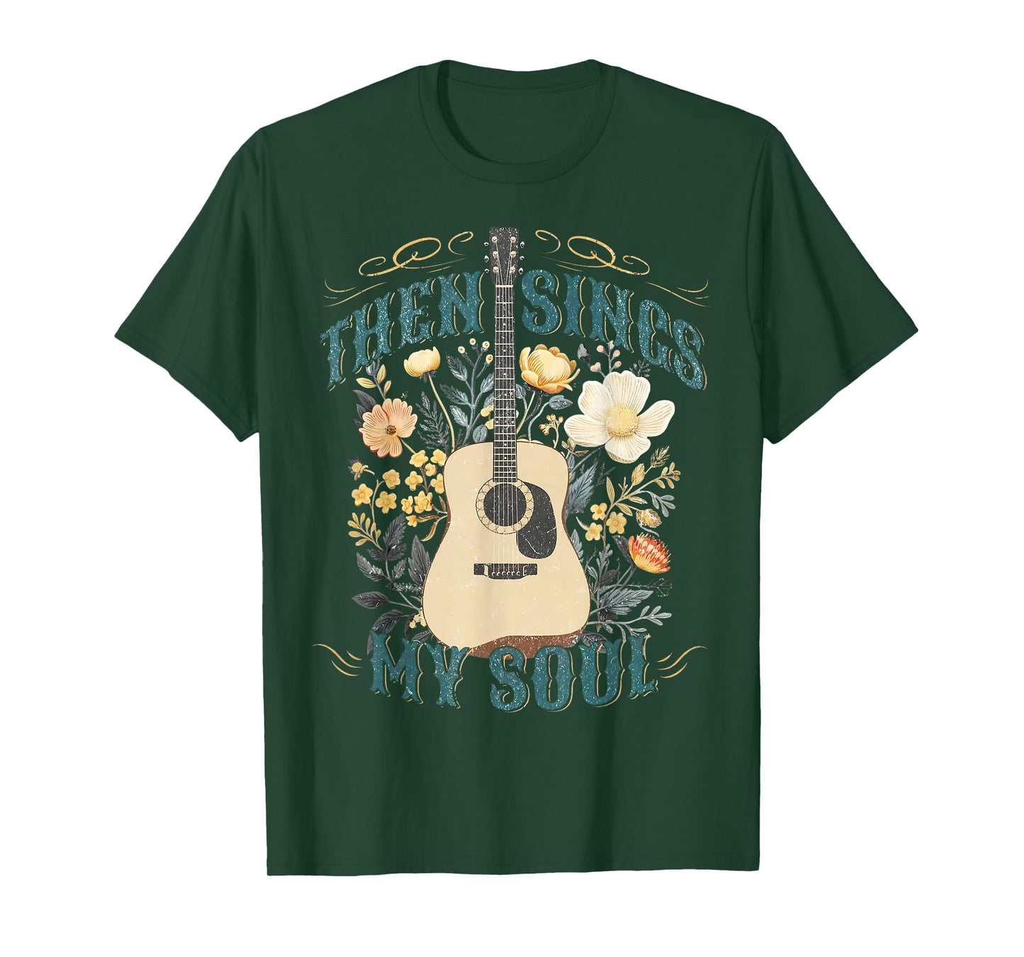 Vintage Floral Guitar Then Sings My Soul Christian Jesus T-Shirt