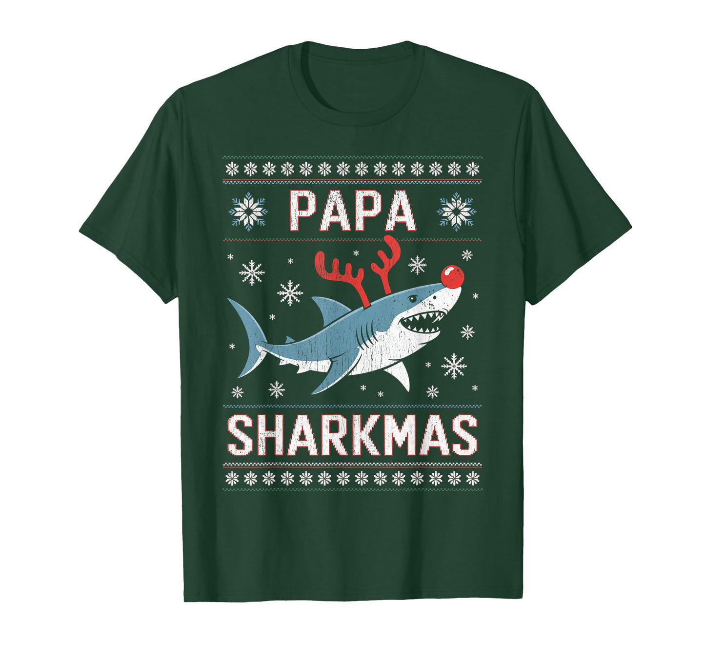Papa Sharkmas Funny Shark Santa Hat Ugly Christmas Sweater T-Shirt