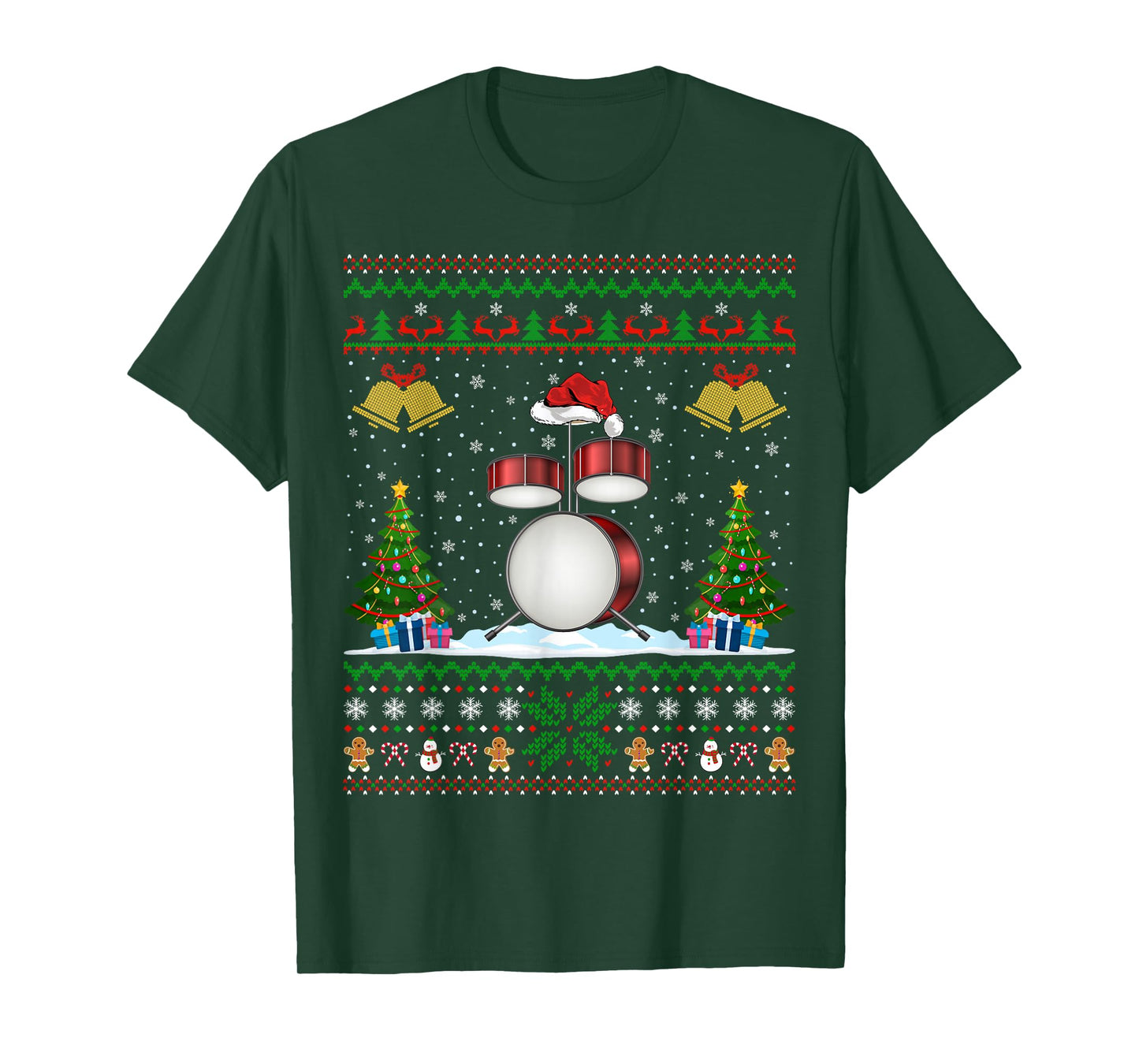 Drummer Xmas Ugly Sweater Musical Drum Christmas Pajamas T-Shirt