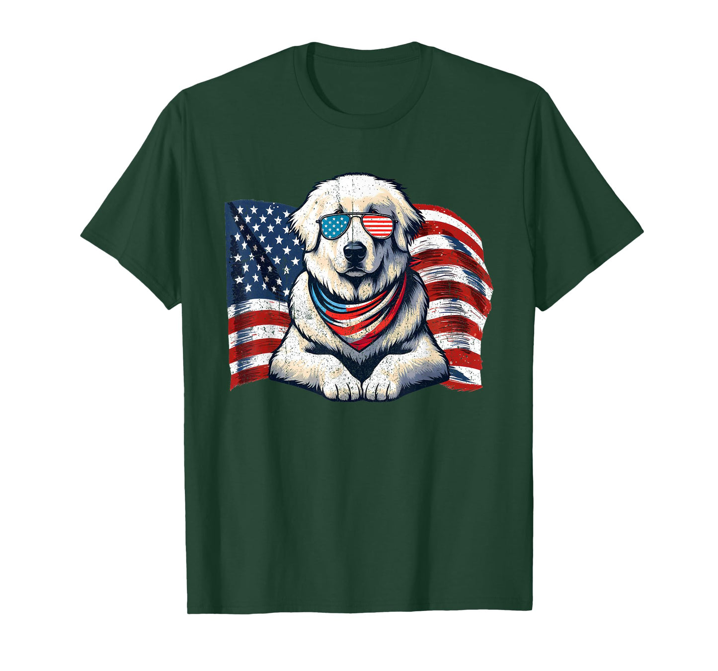 Great Pyrenees Dogs USA Flag Sunglasses Patriotic Vintage T-Shirt