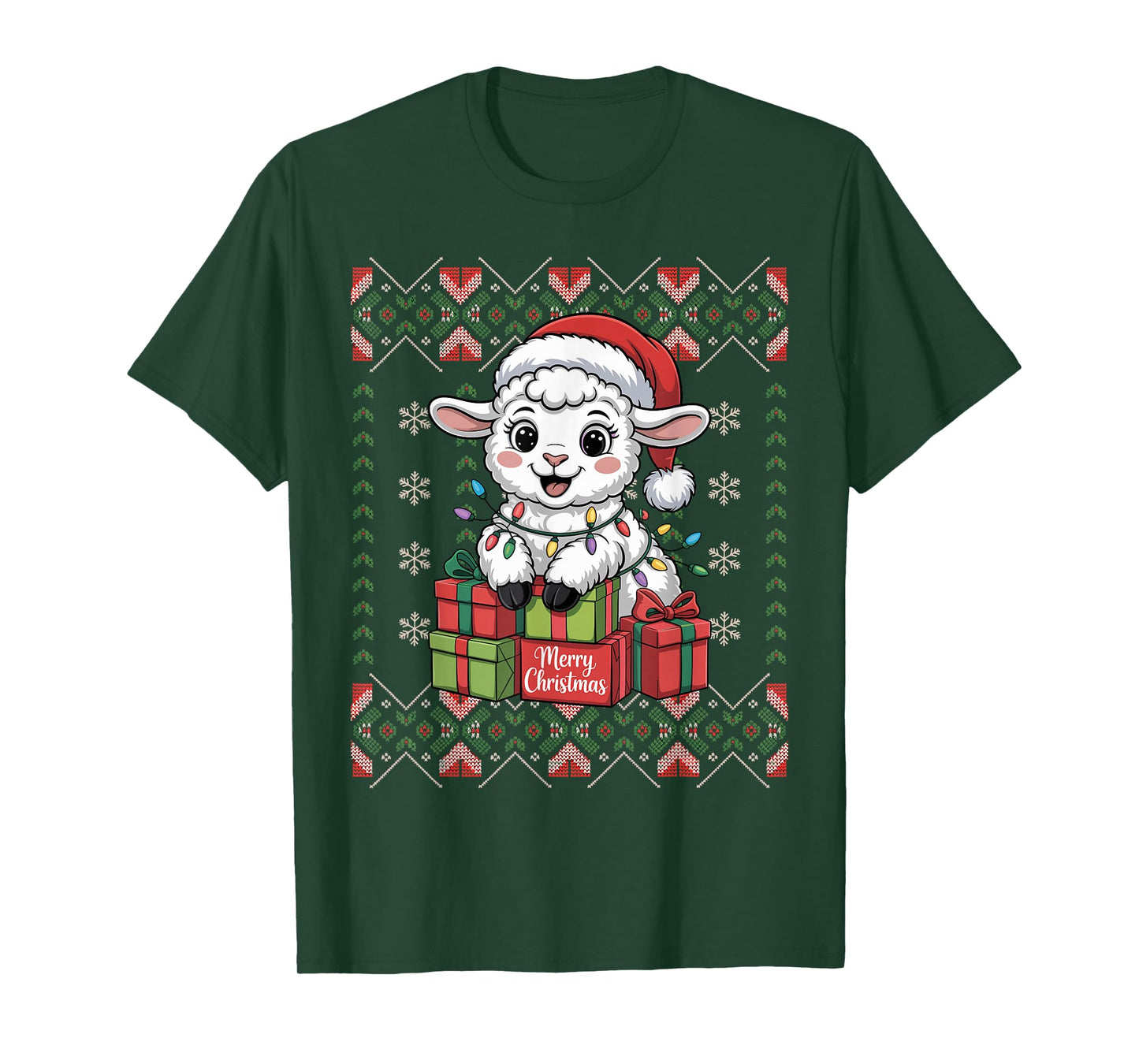 Santa Lamb Christmas Ugly Sweater Funny Holiday Pajamas T-Shirt