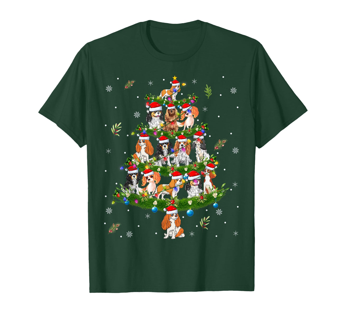 Cavalier King Charles Spaniel Dog Christmas Tree Lights T-Shirt