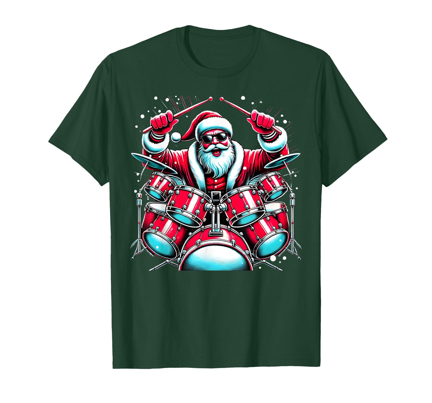 Santa Playing Drums Drum Drumming Drumset Drummer Christmas T-Shirt