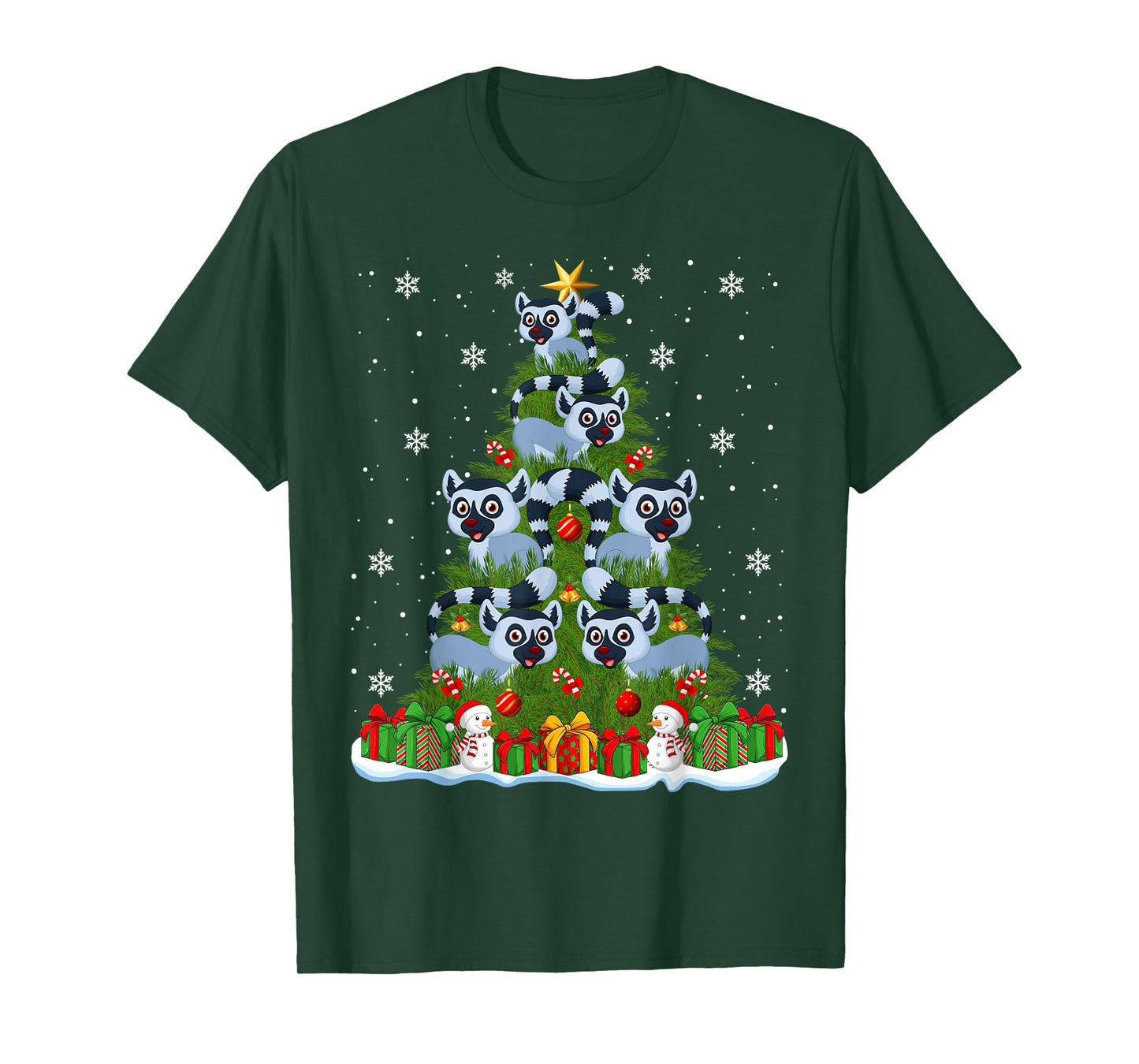 Lemur Christmas Tree Holiday Decor Funny Xmas Lights T-Shirt