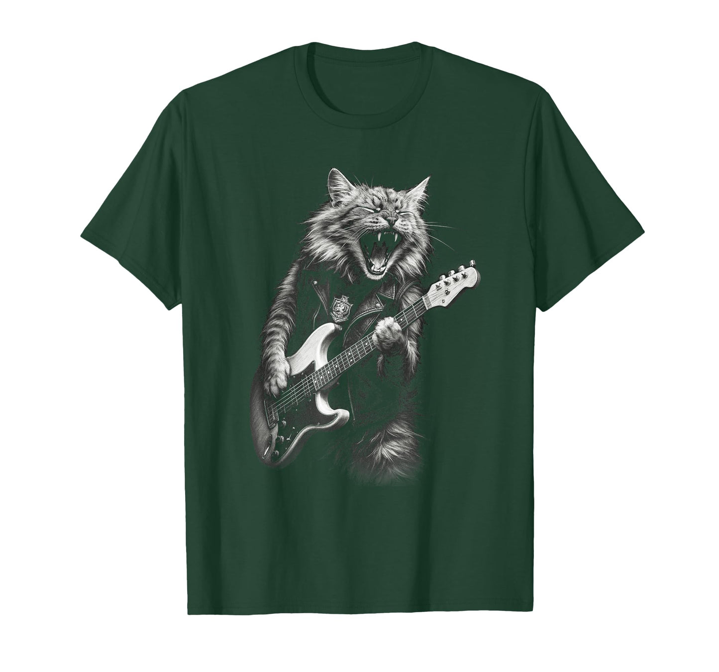 Vintage Rock Cat Playing Guitar Funny Guitar Cat Men Women T-Shirt