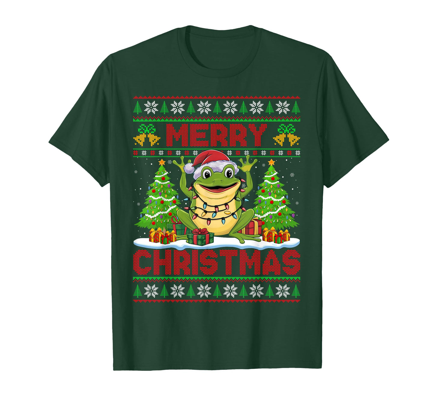 Frog Ugly Christmas Sweaters Funny Santa Hat Lights Xmas T-Shirt