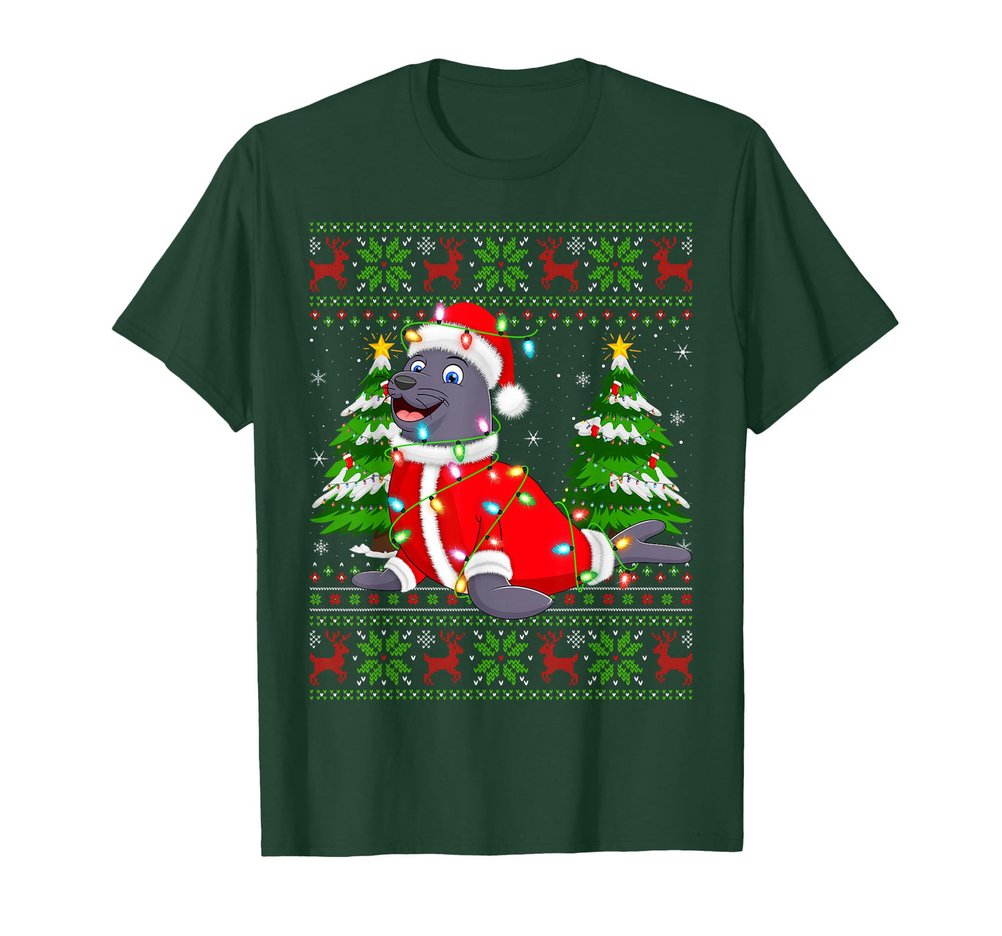 Seals Christmas Lights Santa Costume Ugly Xmas Sweaters T-Shirt