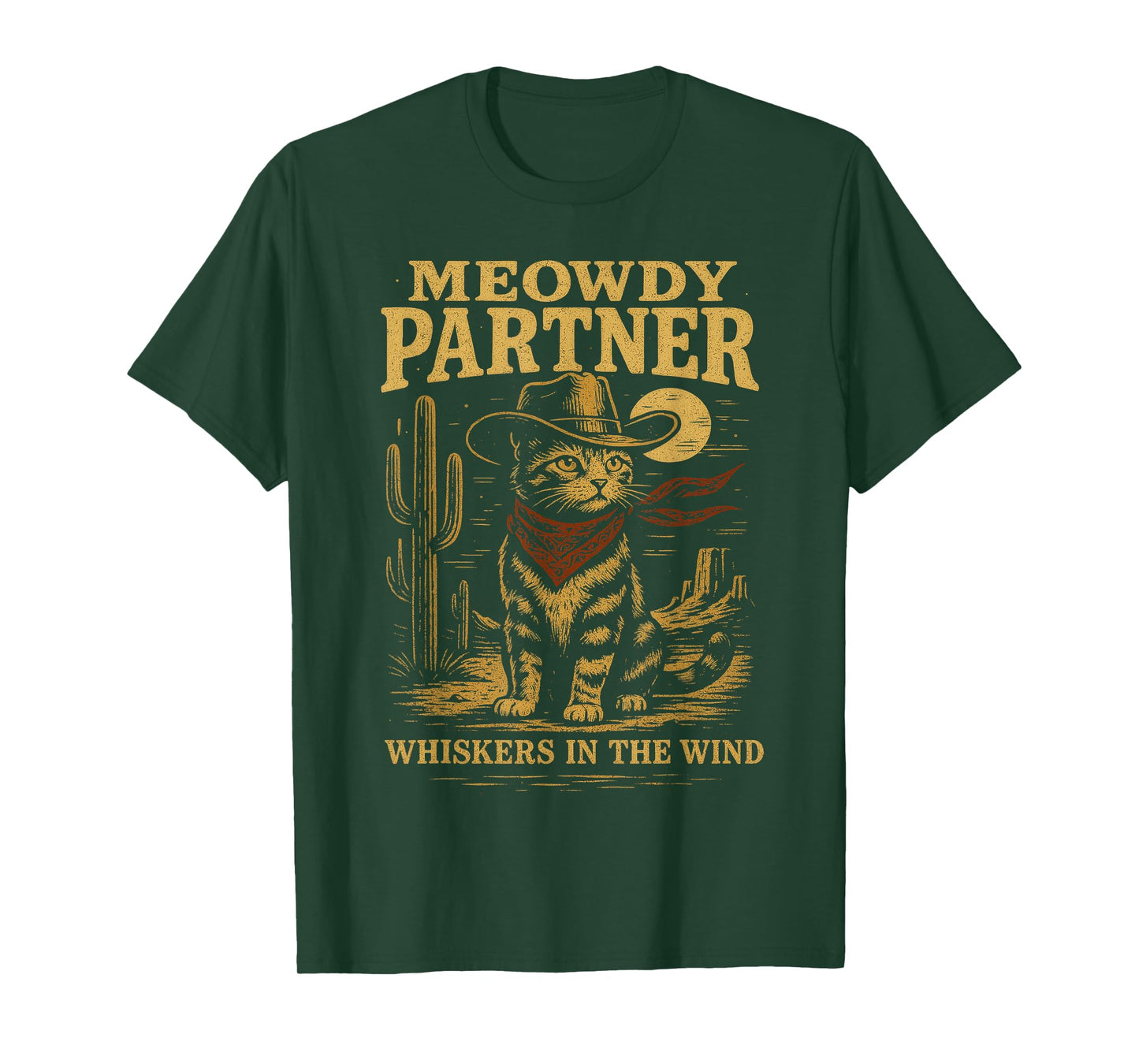 Meowdy Partner Funny Country Side Cat Hat Vintage Cowboy Cat T-Shirt