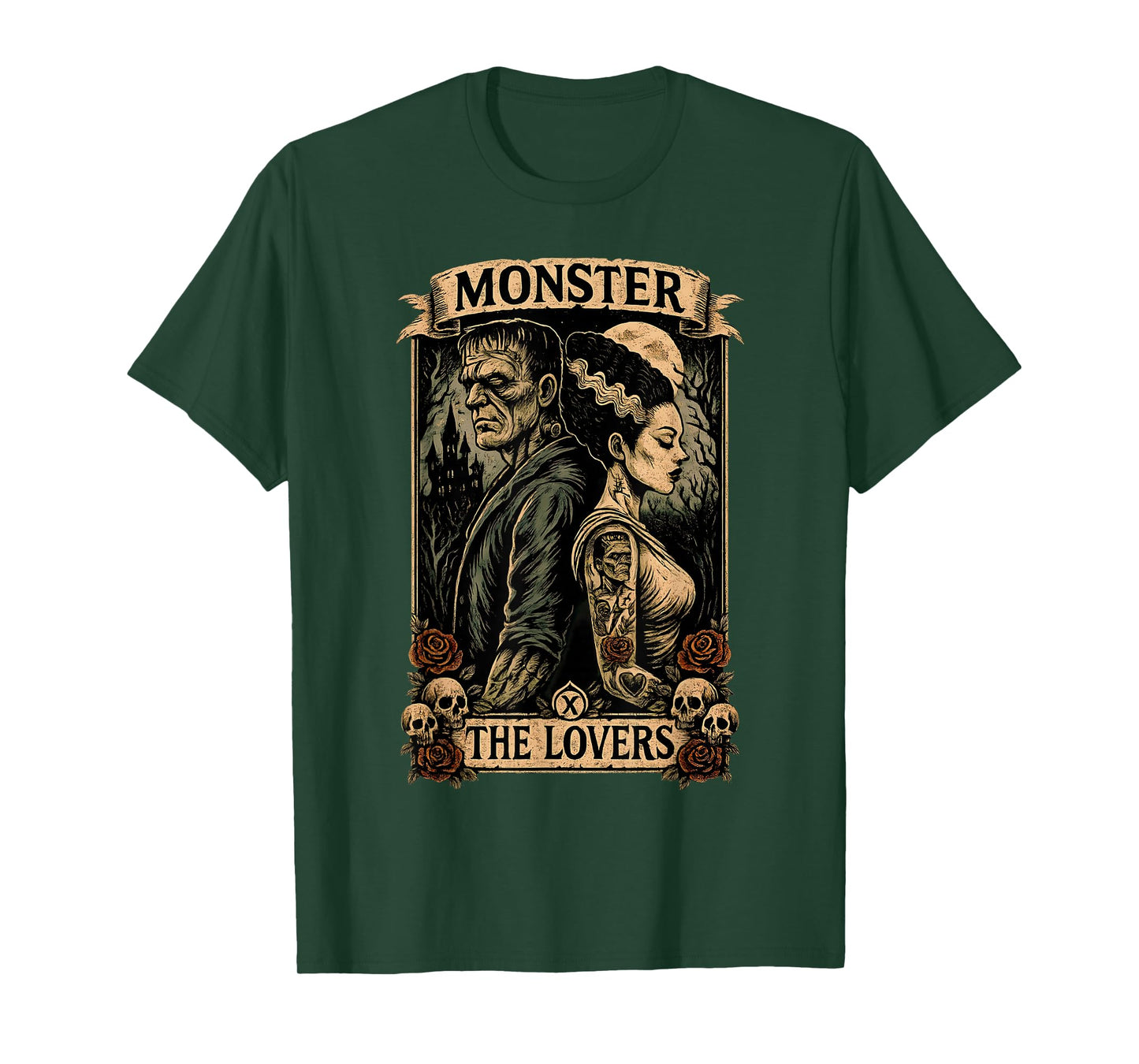 The Monster Frankenstein and Bride The Lovers Tarot Card T-Shirt