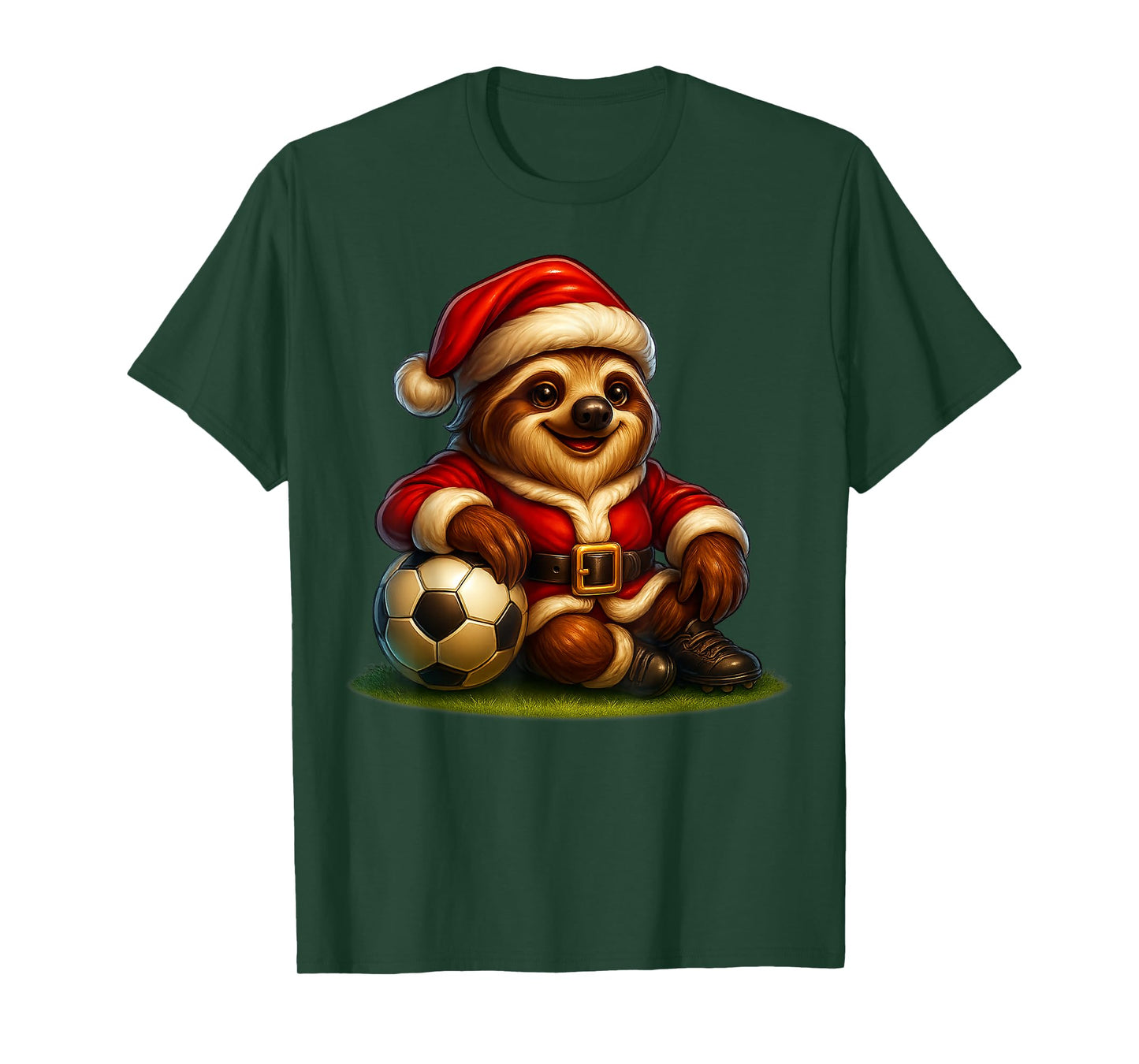 Sloth Christmas Tee Santa Playing Soccer Funny Xmas Football T-Shirt