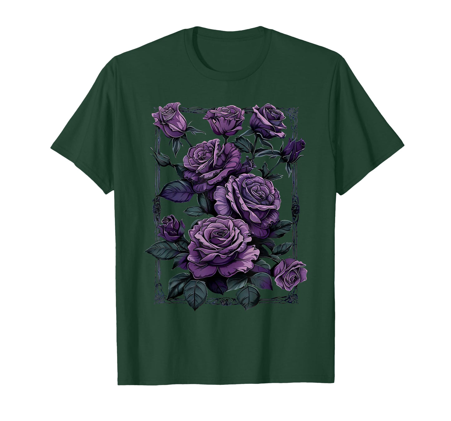 Vintage Purple Roses Flower Gothic Gardening Aesthetic Women T-Shirt