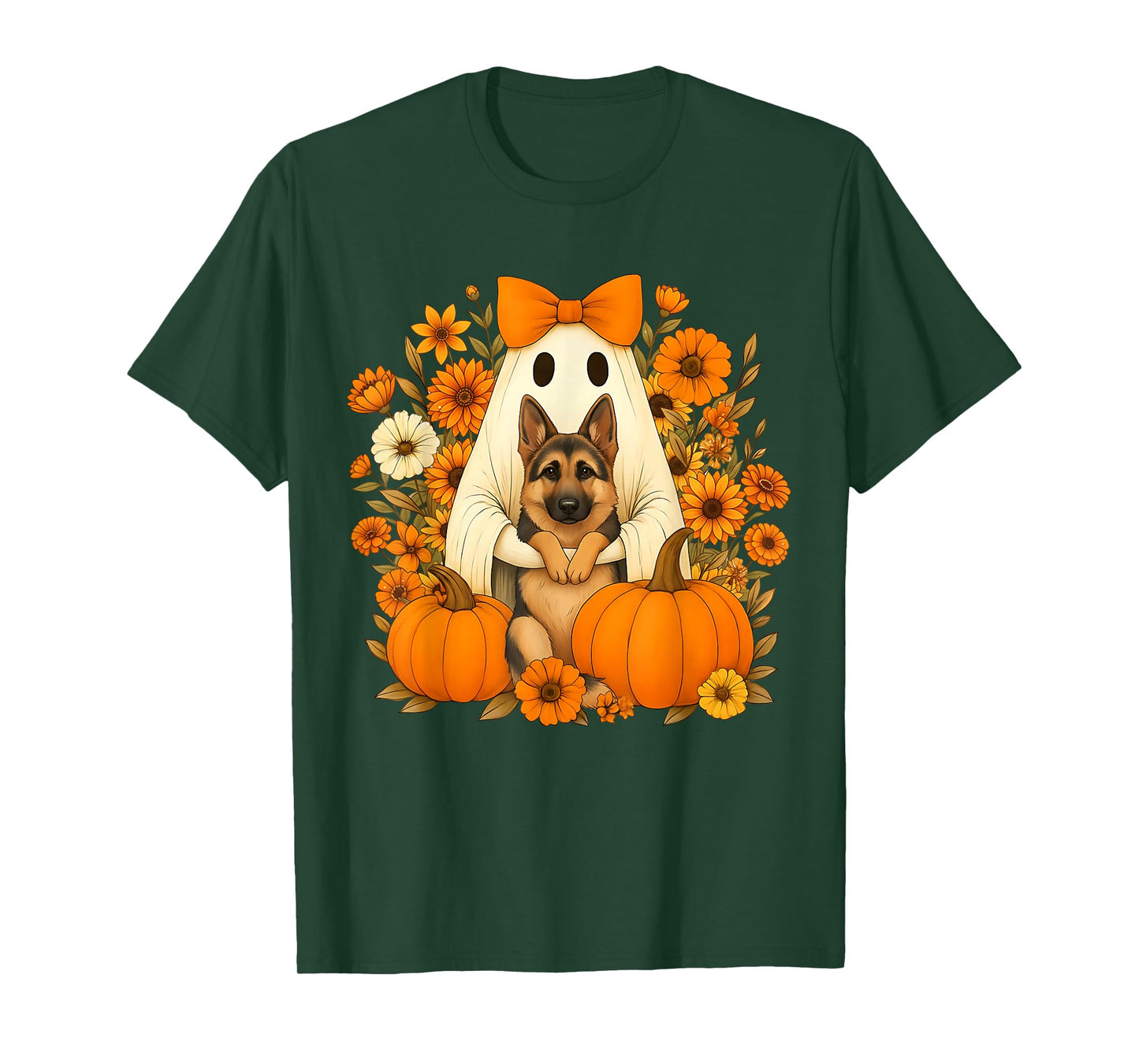 Funny Halloween Ghost Holding German Shepherd Dog Lovers T-Shirt