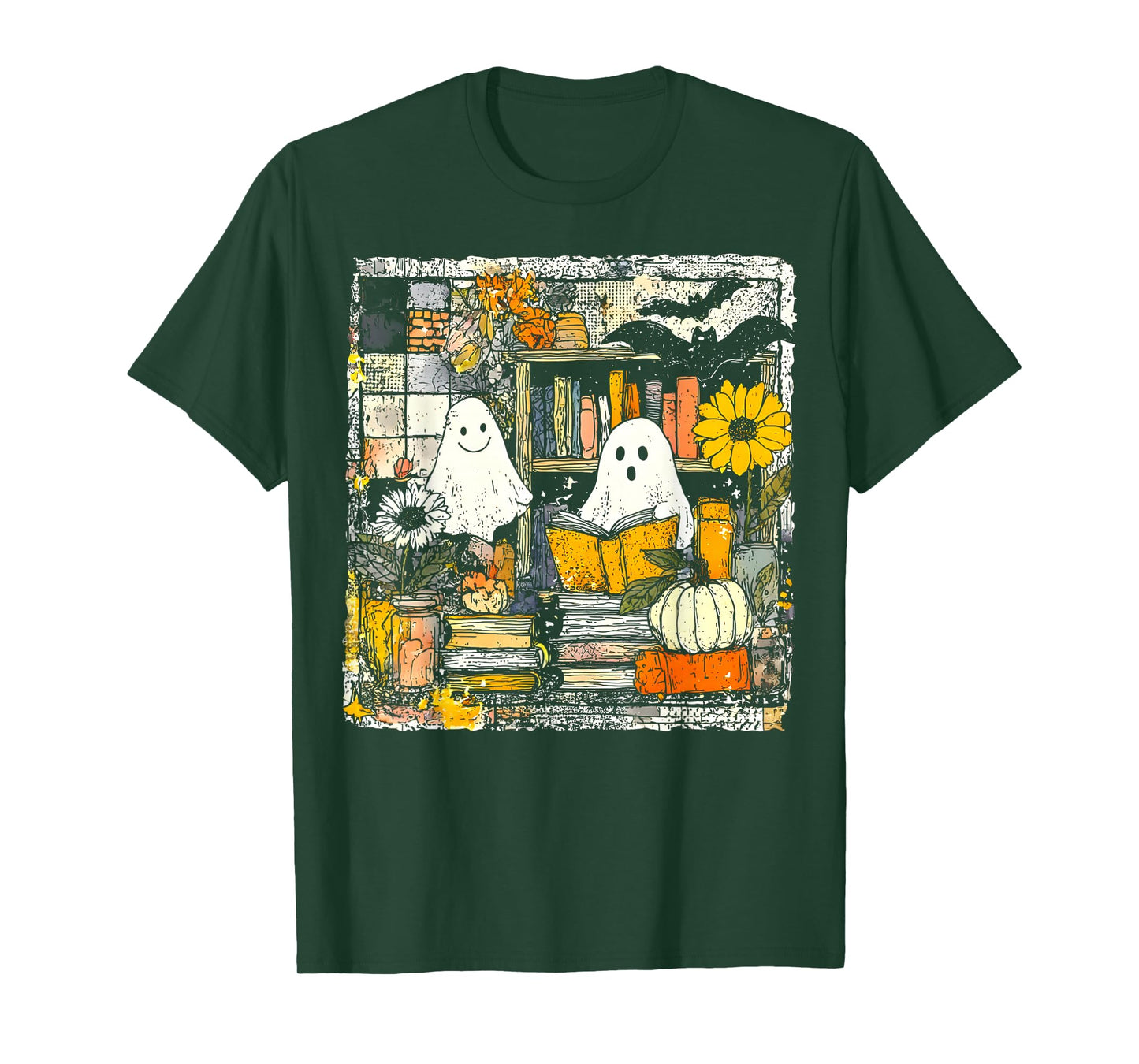 Vintage Ghost Reading Book Lovers Library Halloween Spooky T-Shirt