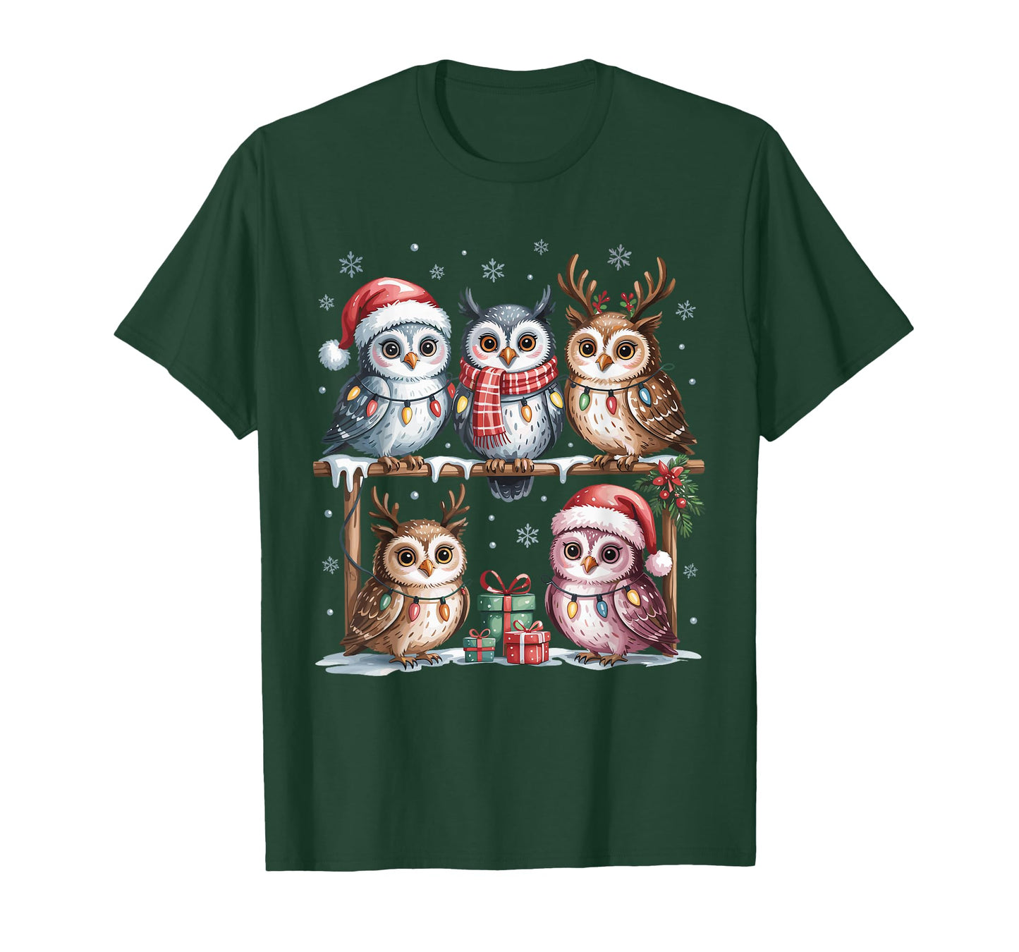 Owl Christmas Cute Bird Lovers Funny Holiday Pajamas T-Shirt