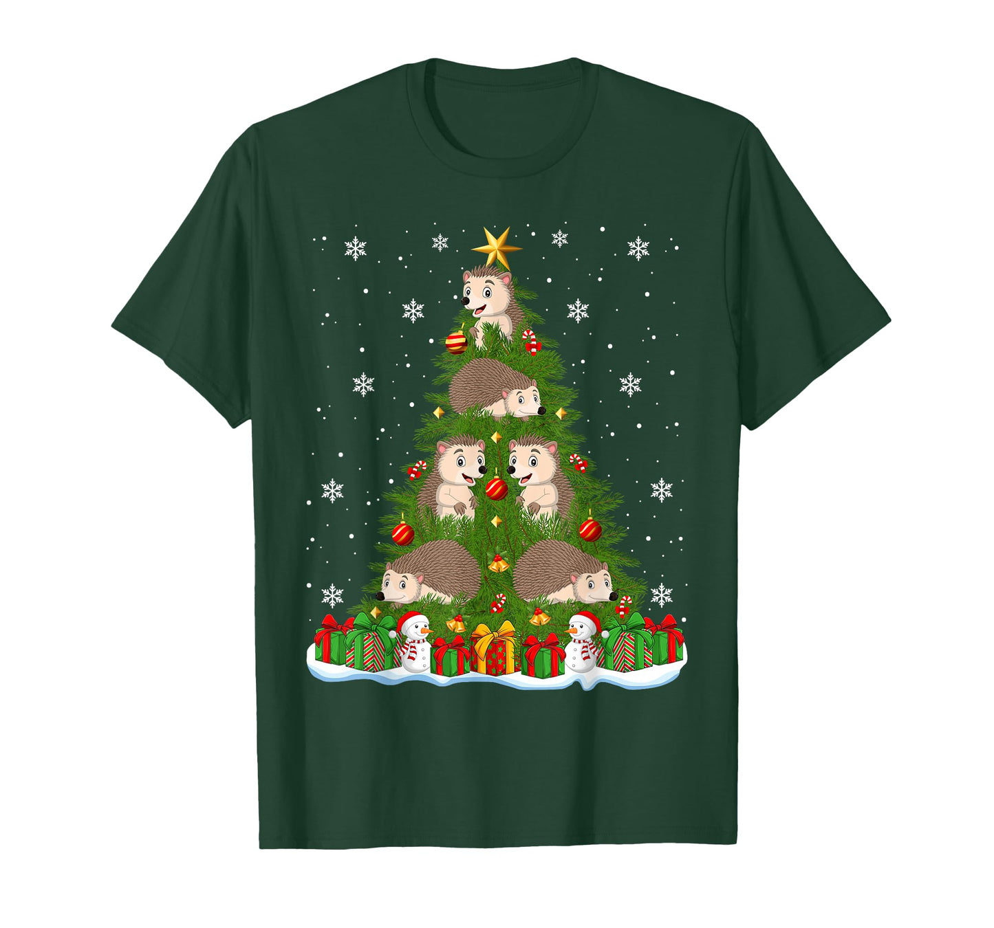 Hedgehog Christmas Tree Holiday Decor Funny Xmas Lights T-Shirt
