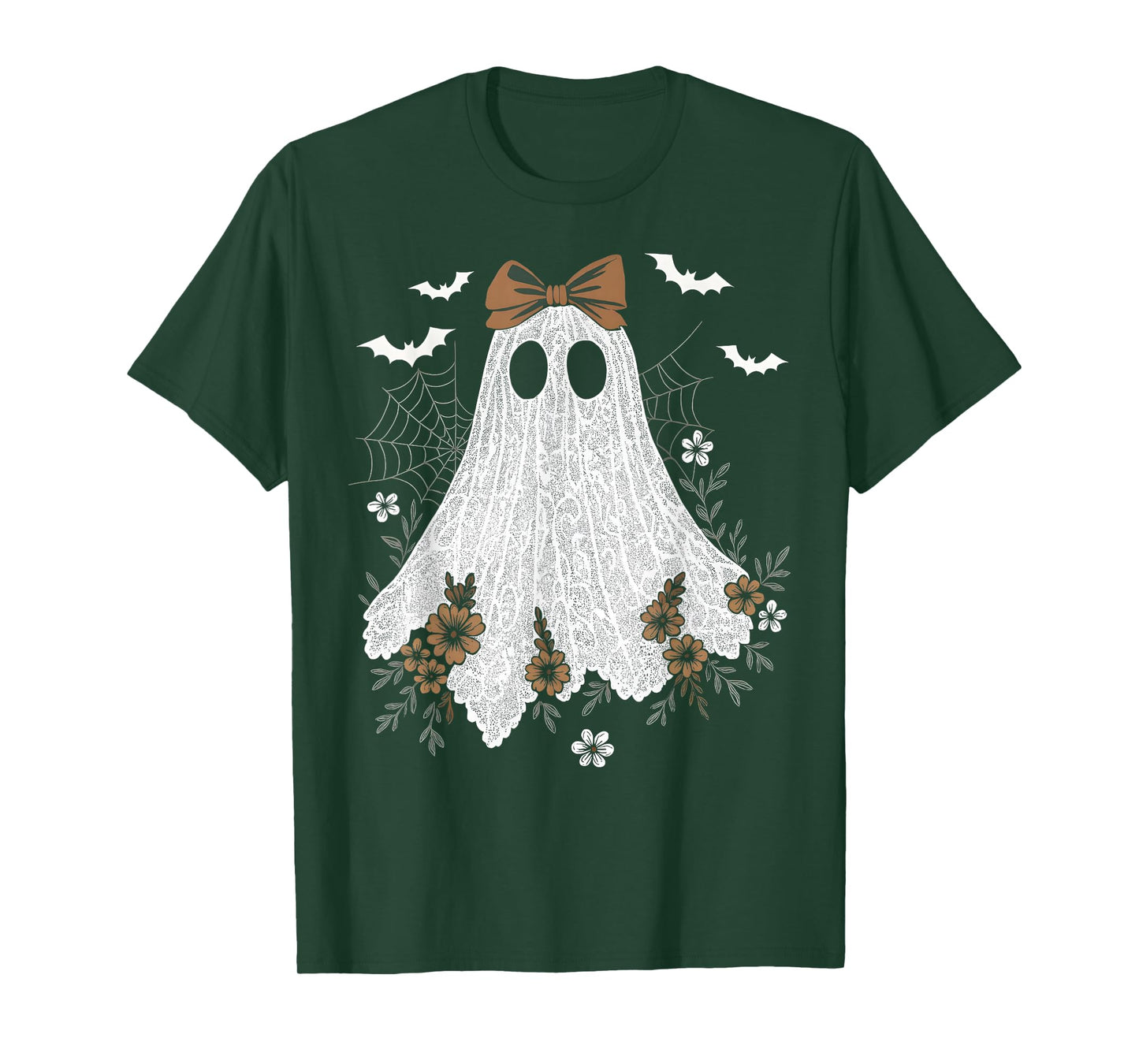 Coquette Ghost Halloween Flower Ghost Spooky Lace Ghost T-Shirt