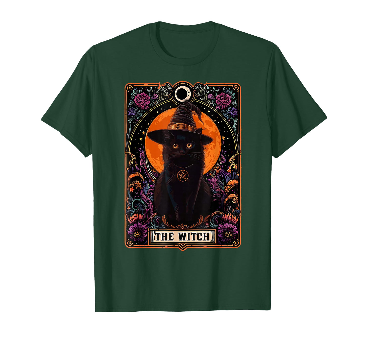 Witch Cat Tarot Card Halloween Vintage Gothic Cat Lover Mom T-Shirt