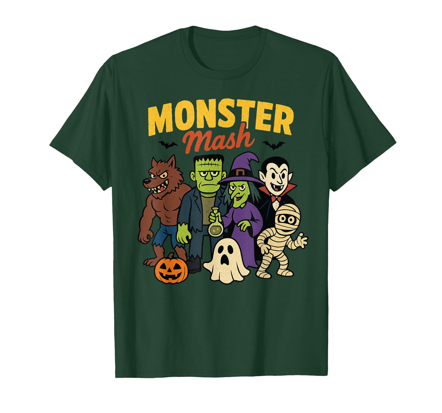 Monster Mash Halloween Season Witch Vampire Werewolf Mummy T-Shirt