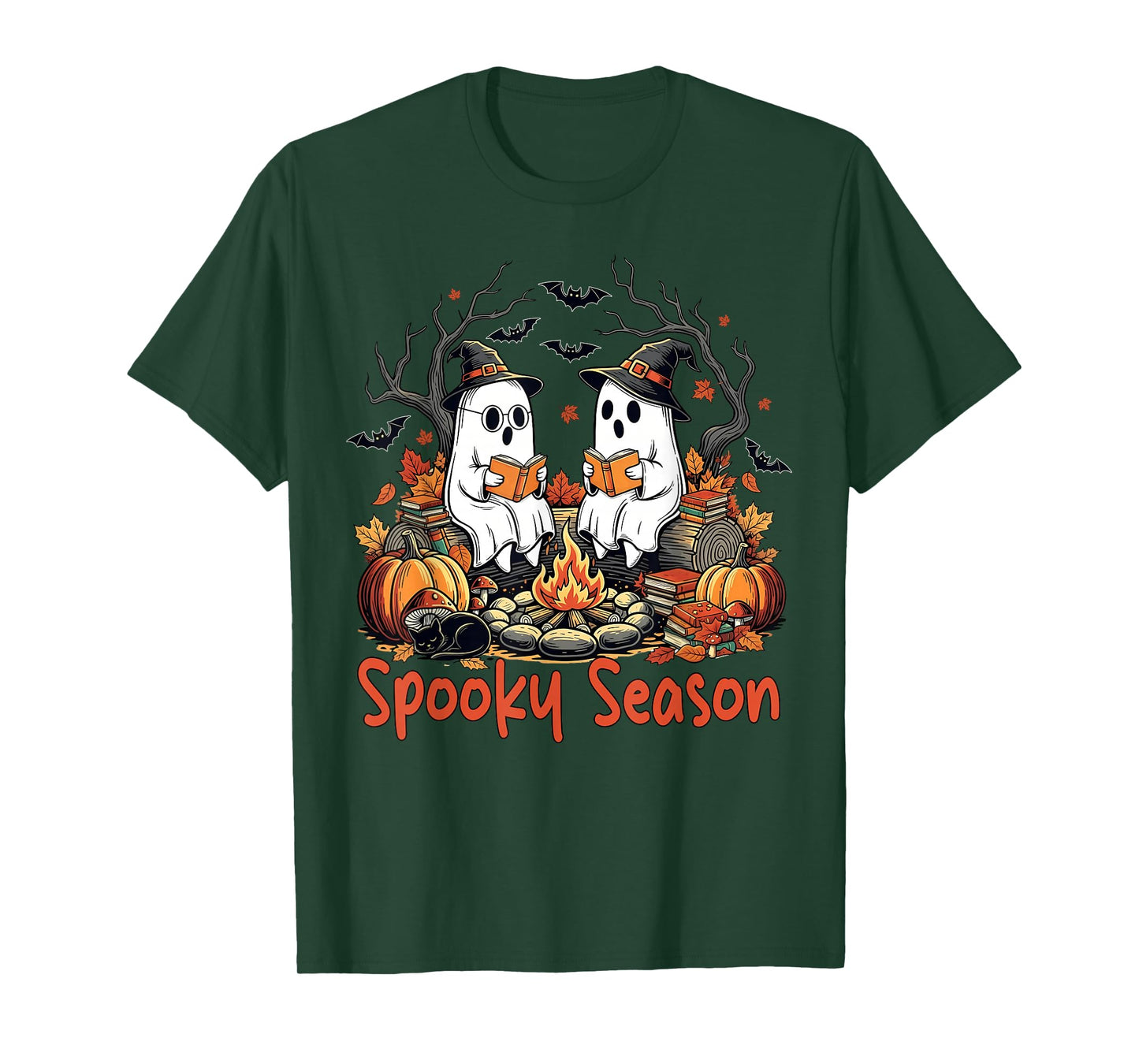 Spooky Season Ghost Reading Books Halloween Teacher Girl Boy T-Shirt