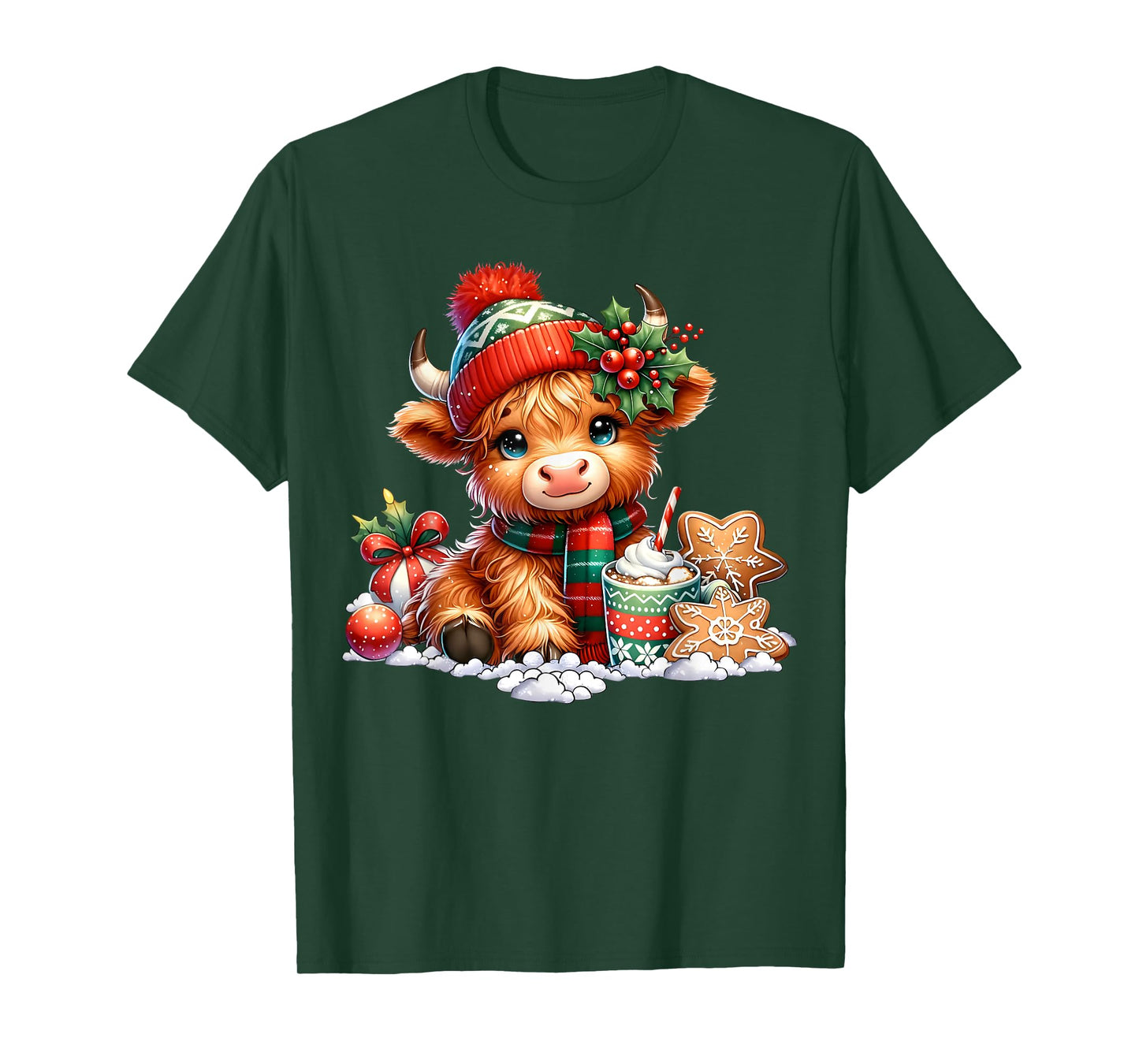 Christmas Highland Cow Cute Heifer Cow Santa Hat Mooey Xmas T-Shirt