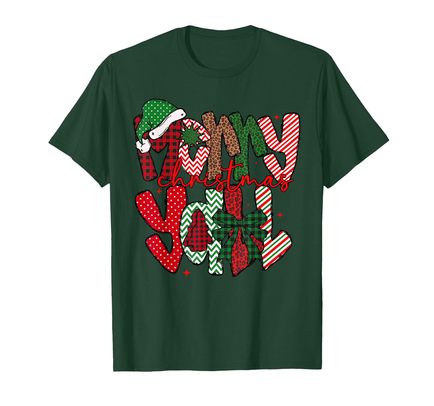 Merry Christmas Yall Coquette Bow Plaid Leopard Girl Women T-Shirt