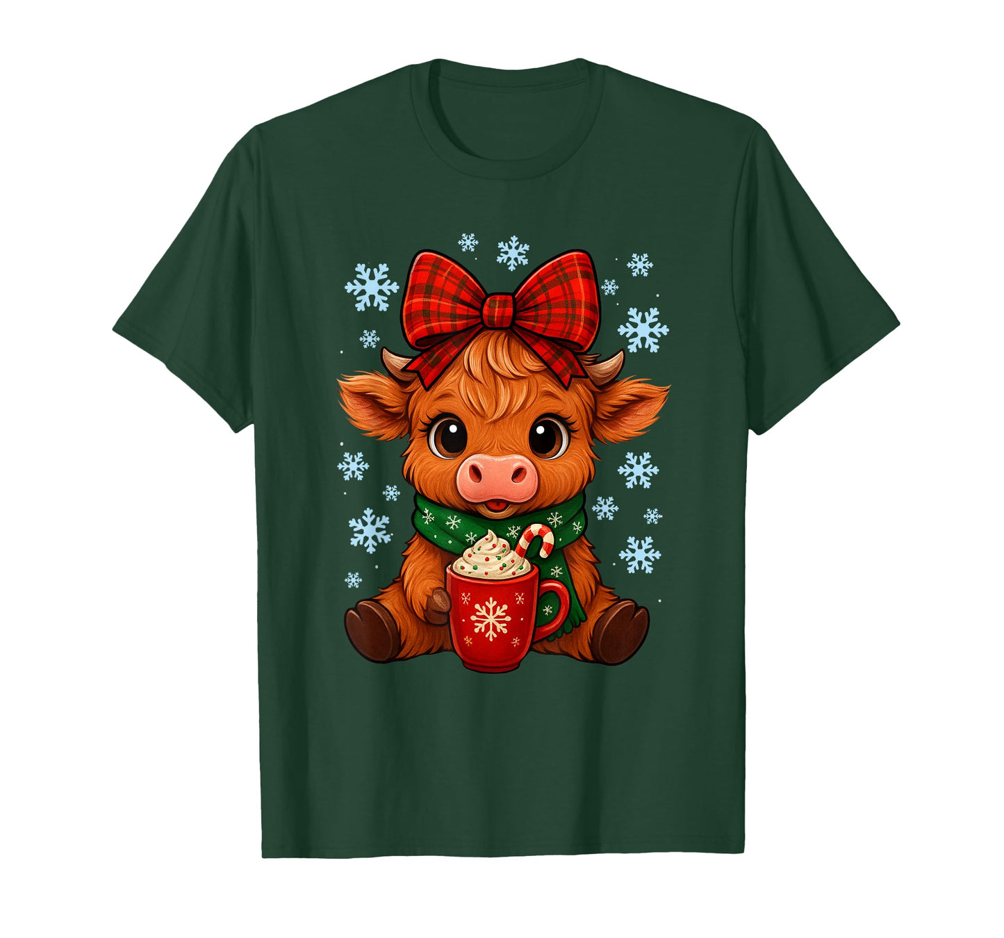 Coquette Bow Highland Cow Christmas Holiday Snowflake Squad T-Shirt
