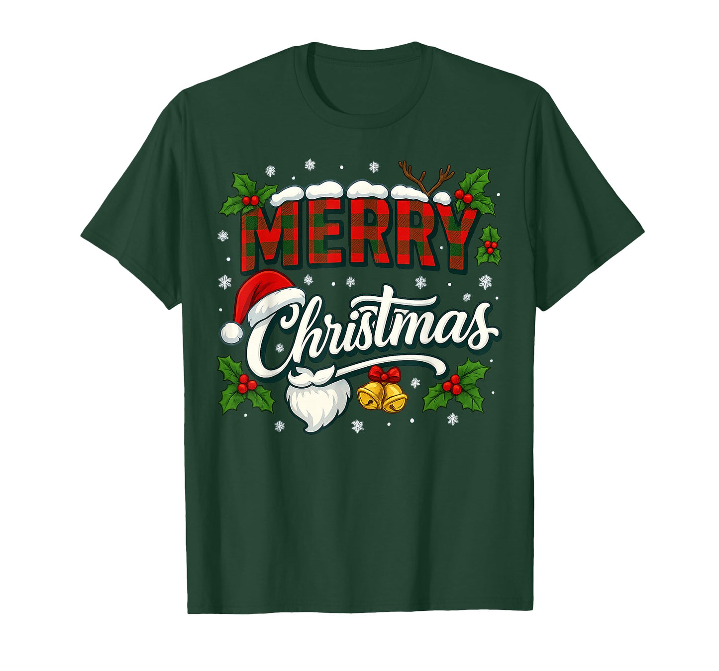 Merry Christmas Buffalo Plaid Red Santa Hat Xmas Pajamas T-Shirt