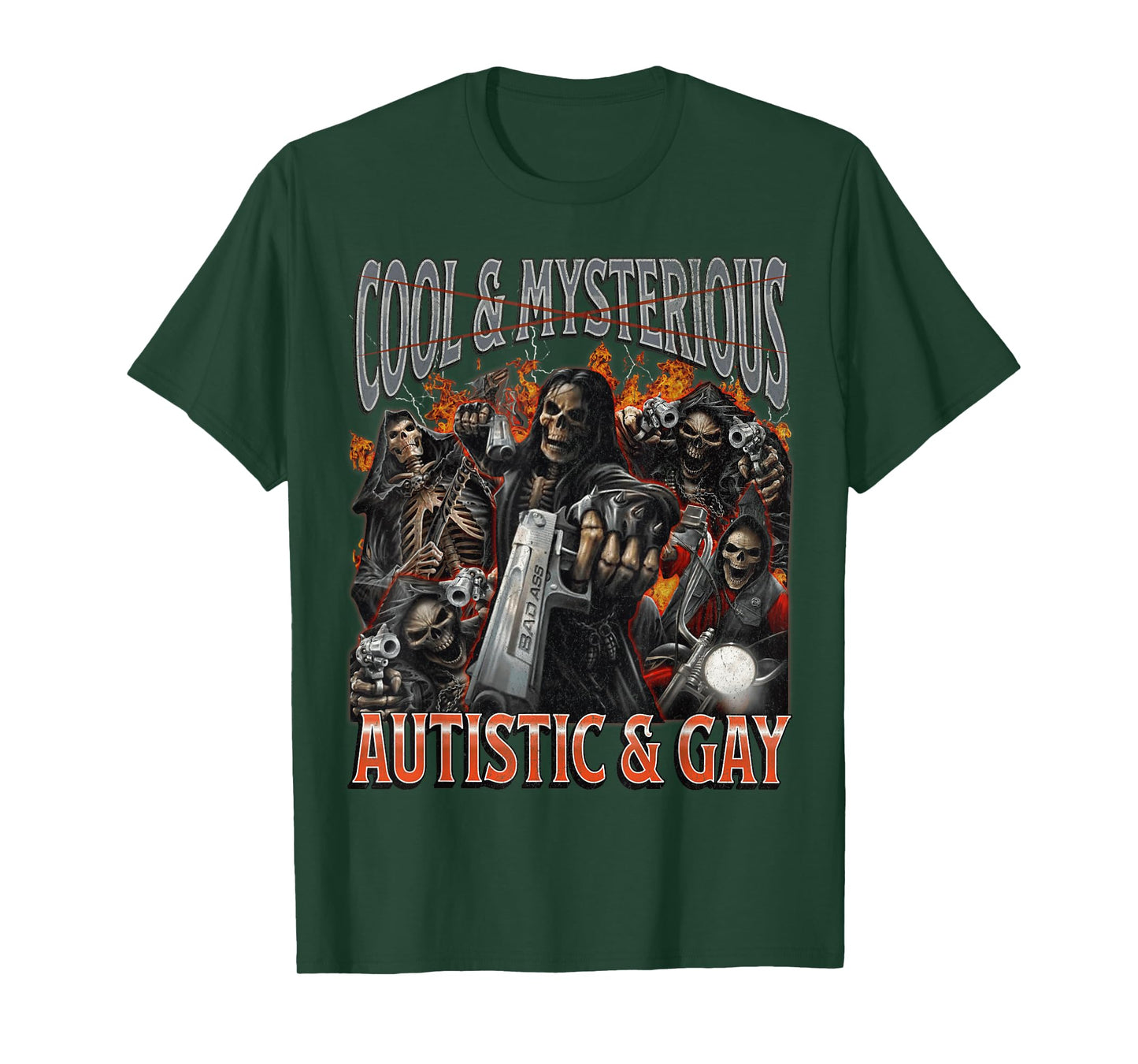 Autistic and Gay Funny Hard Skeleton Meme Graphic Bootleg T-Shirt