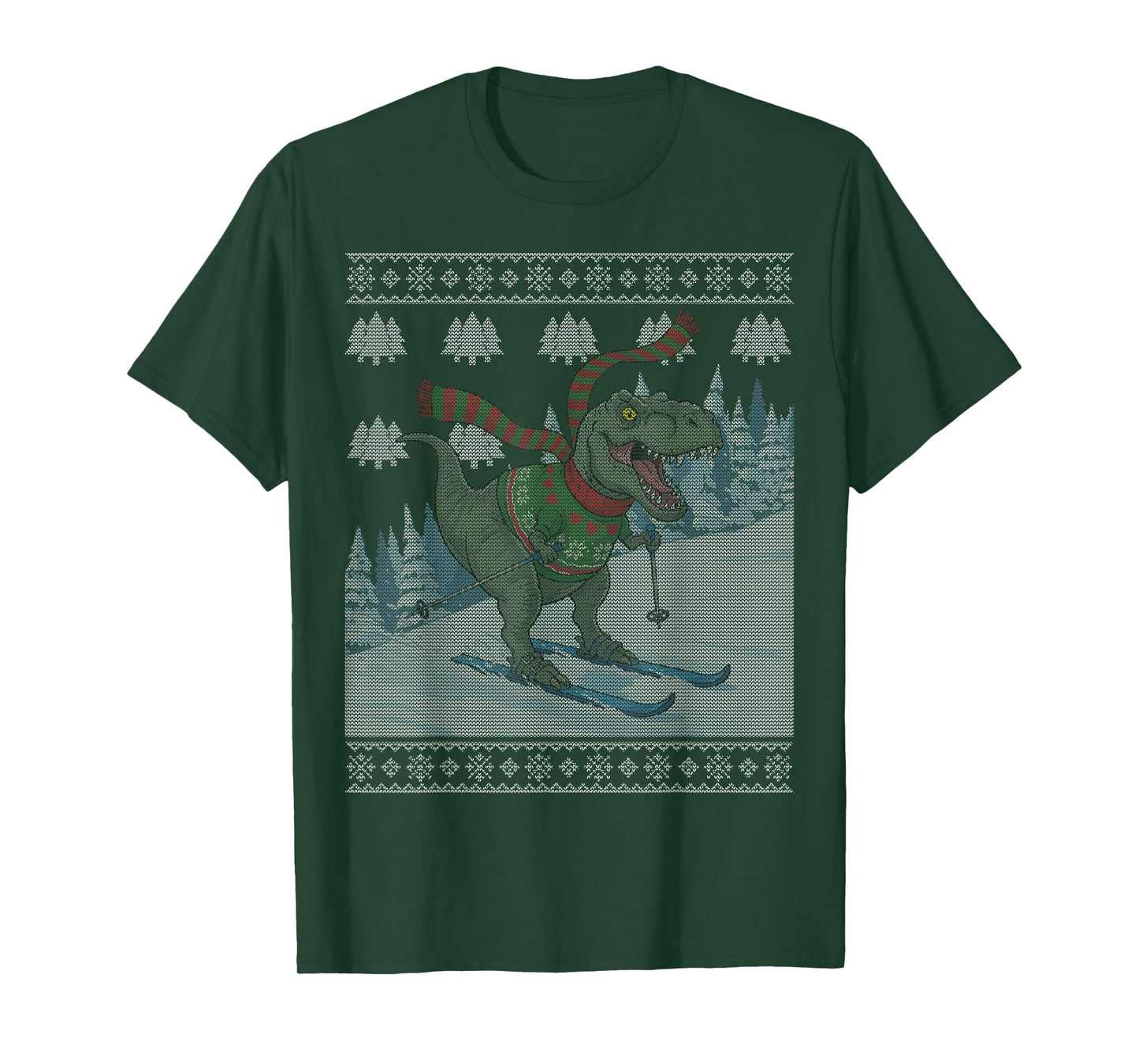 Skiing Dinosaur T-Rex Ski Funny Snow Winter Ugly Christmas T-Shirt
