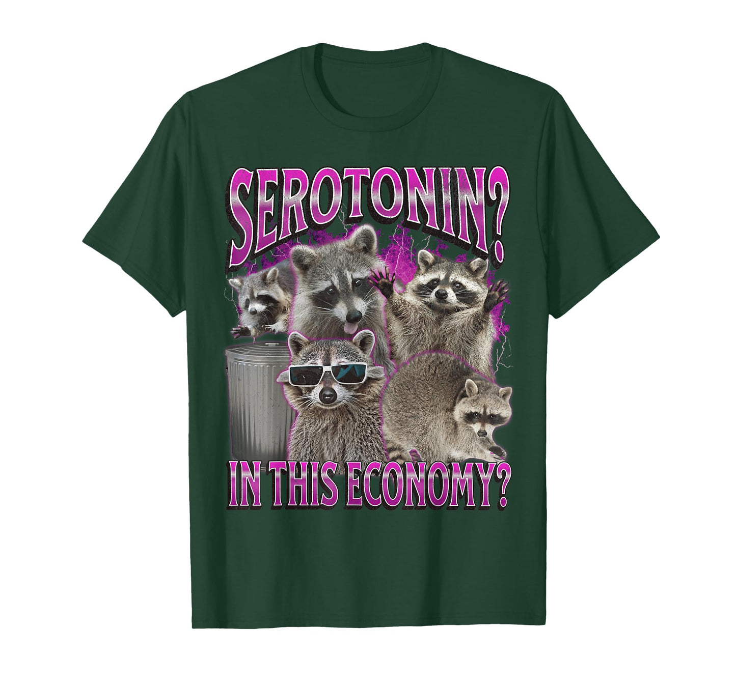 Serotonin In This Economy Funny Raccoon Meme Bootleg Graphic T-Shirt